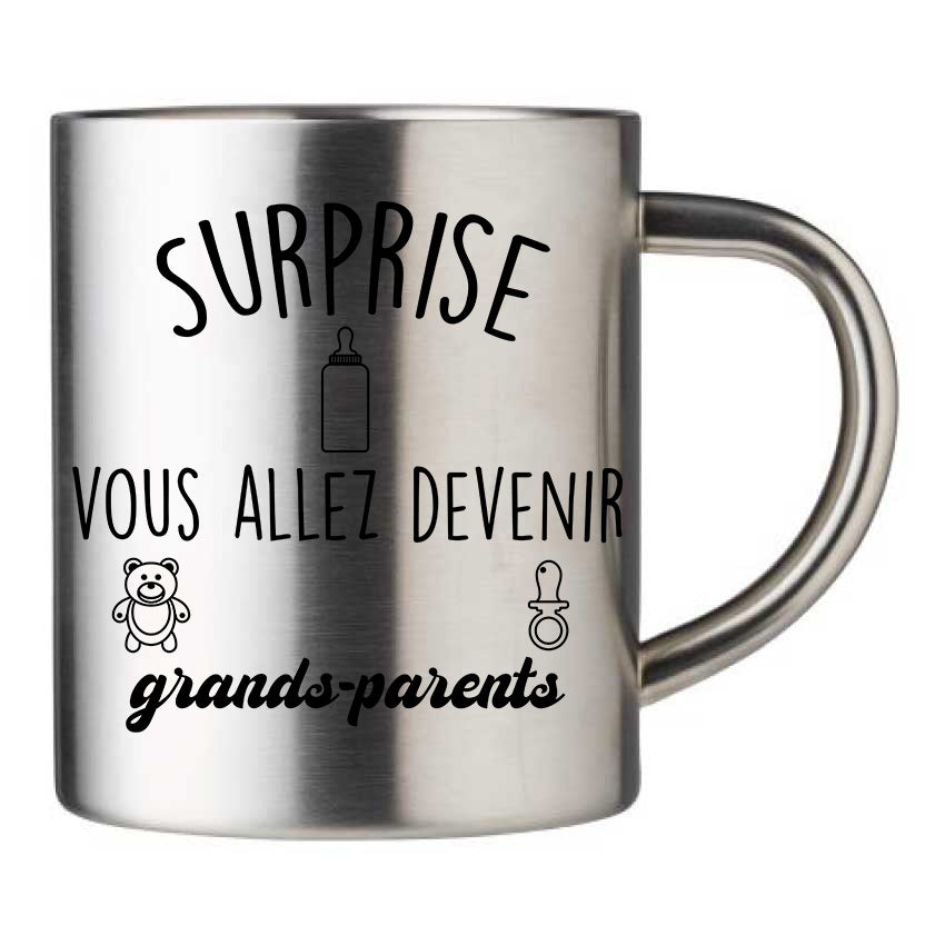 Mug inox personnalisé Surprise vous allez devenir grands parents