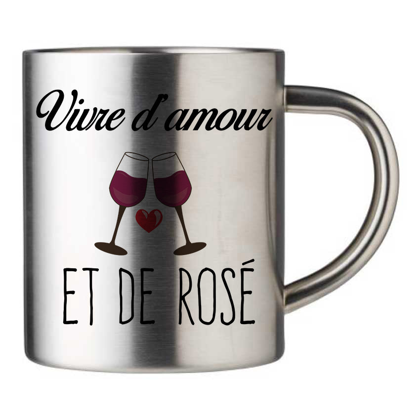 Mug inox personnalisé vivre d'amour et de rose