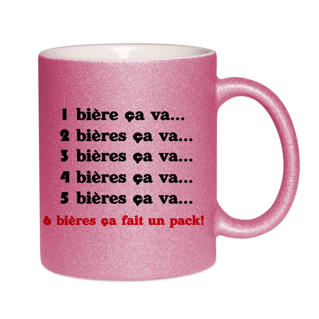 Mug paillettes rose personnalisé 1 biere ca va
