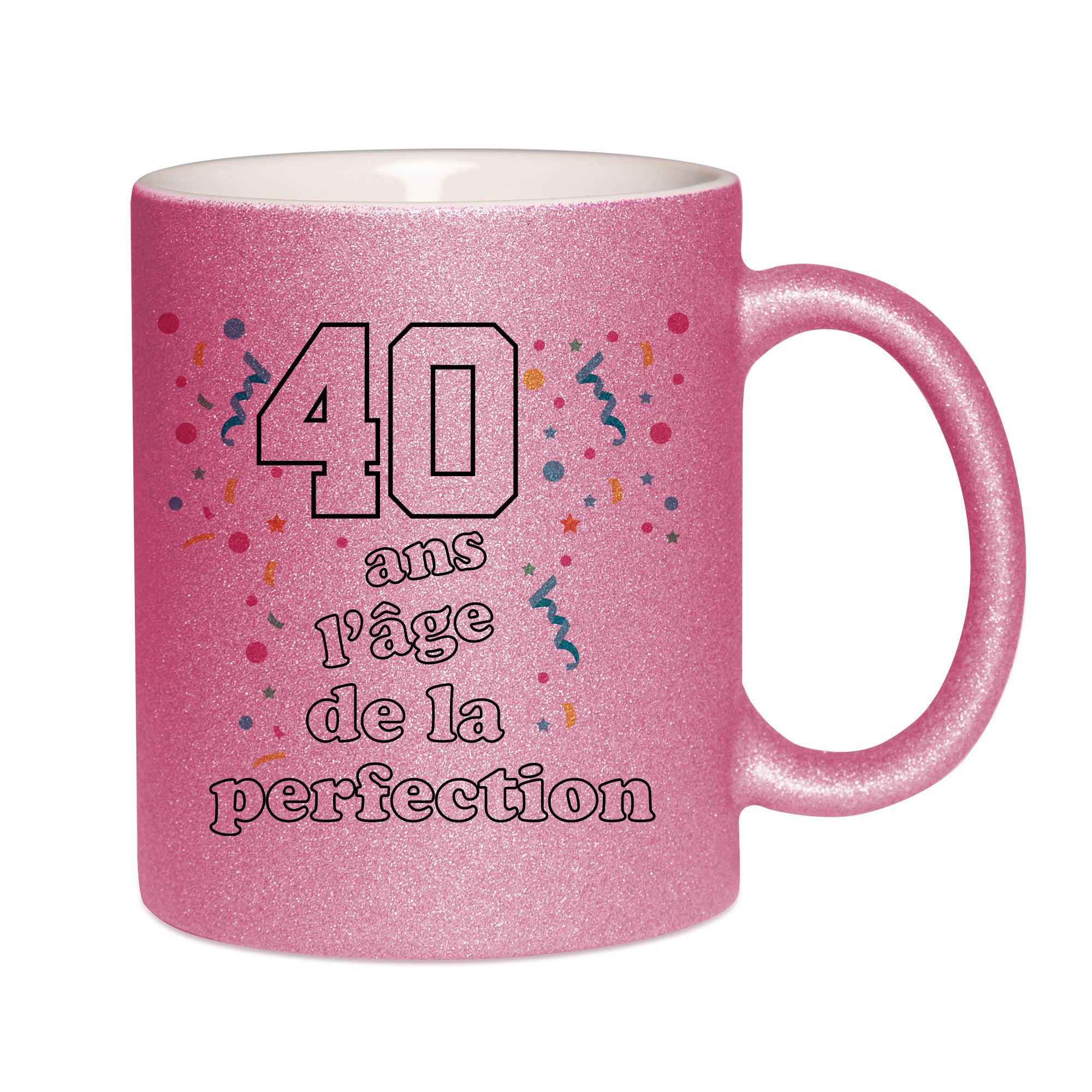 Mug paillettes rose personnalisé 40 ans