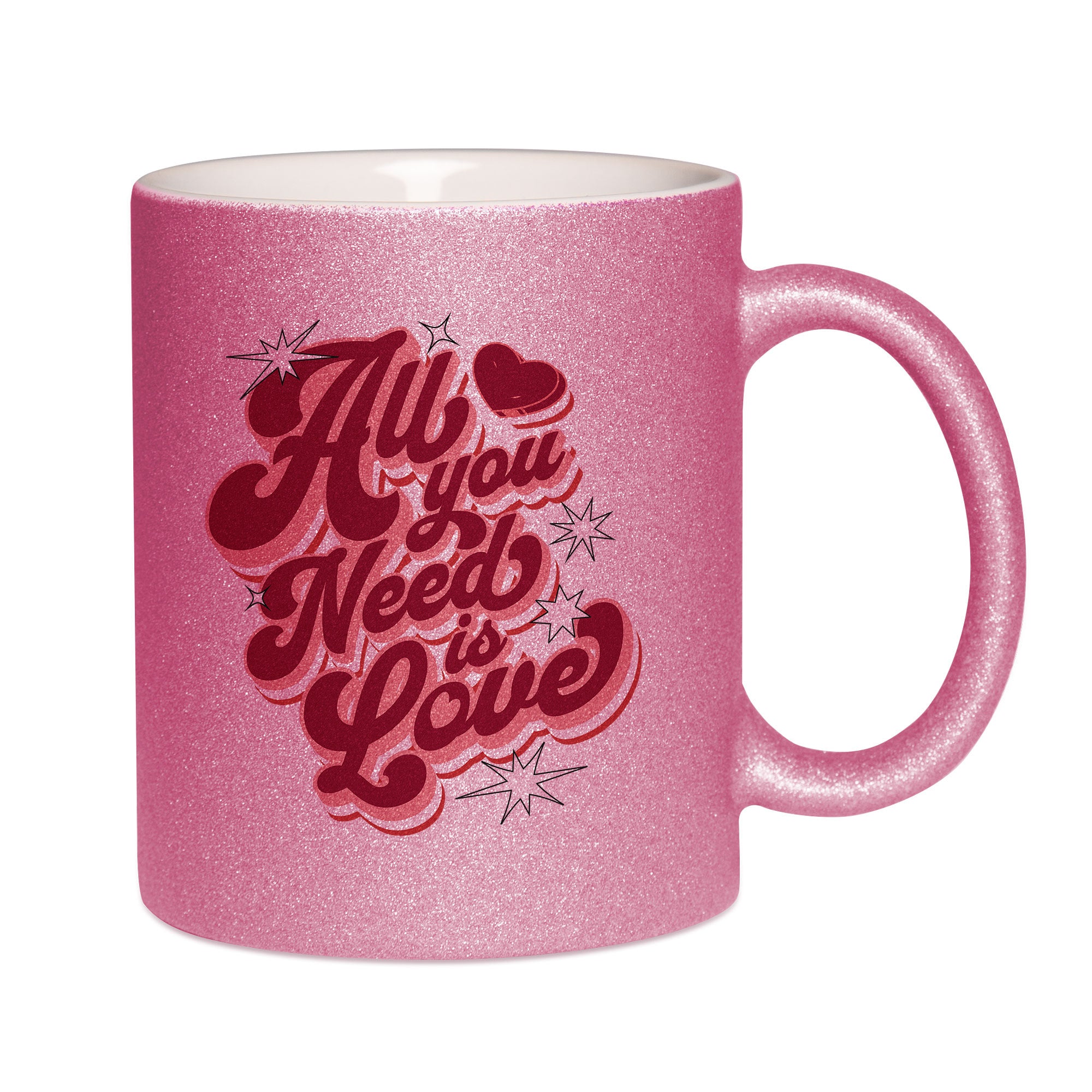 Mug paillettes rose personnalisé All you need is love
