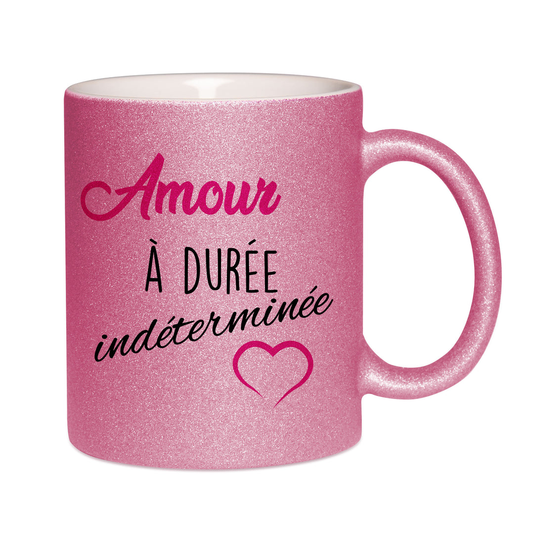 Mug paillettes rose personnalisé Amour à durée indéterminée
