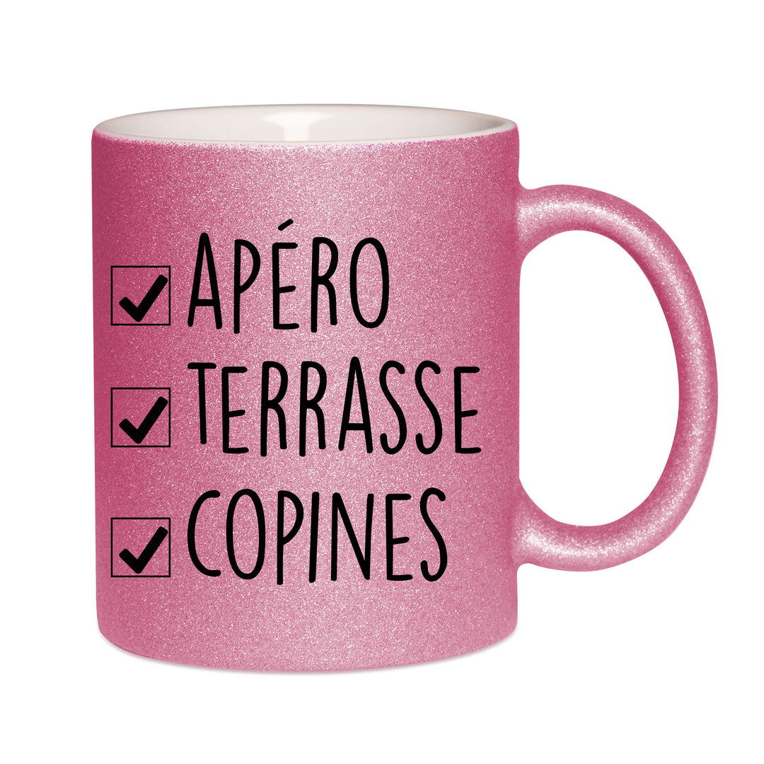 Mug paillettes rose personnalisé Apéro terrasse copines