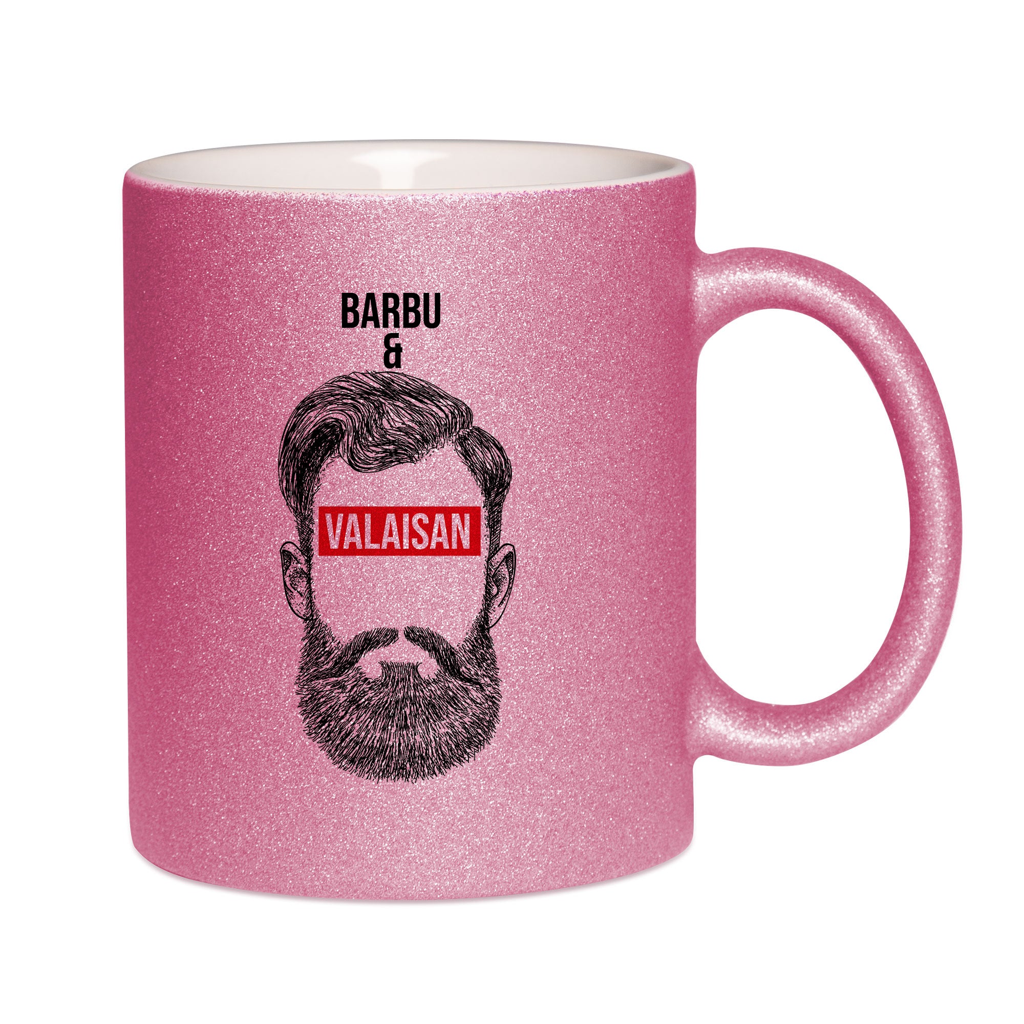 Mug paillettes rose personnalisé Barbu et Valaisan