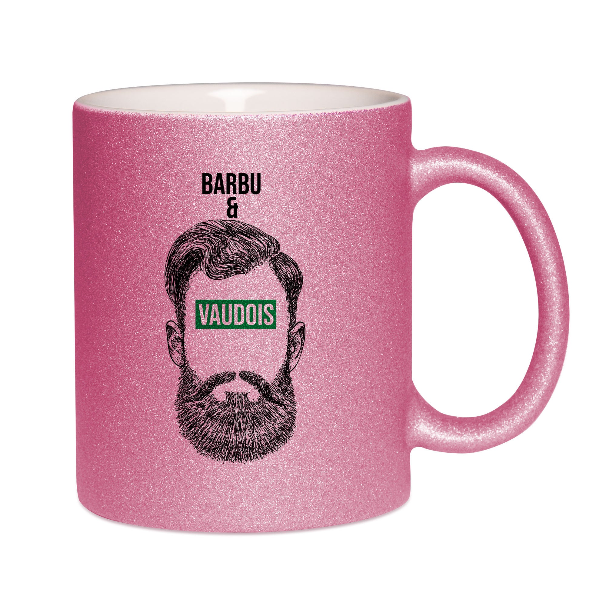 Mug paillettes rose personnalisé Barbu et Vaudois