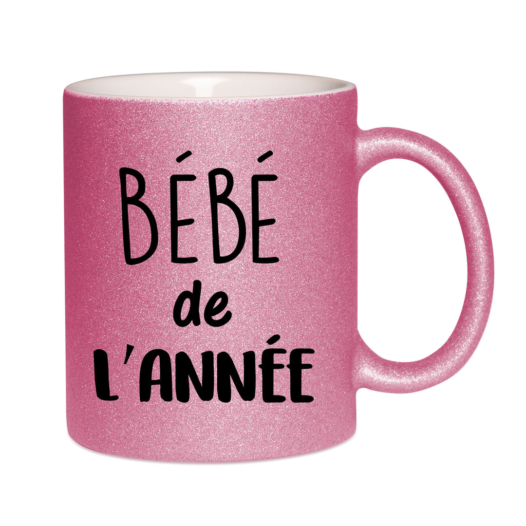 Mug paillettes rose personnalisé Bebe de l'annee