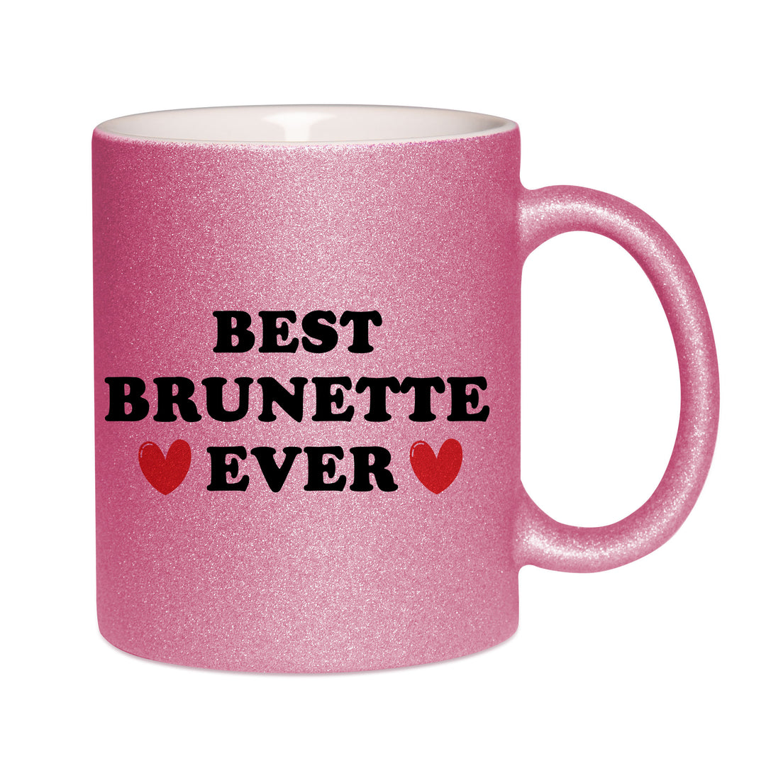 Mug paillettes rose personnalisé Best brunette ever