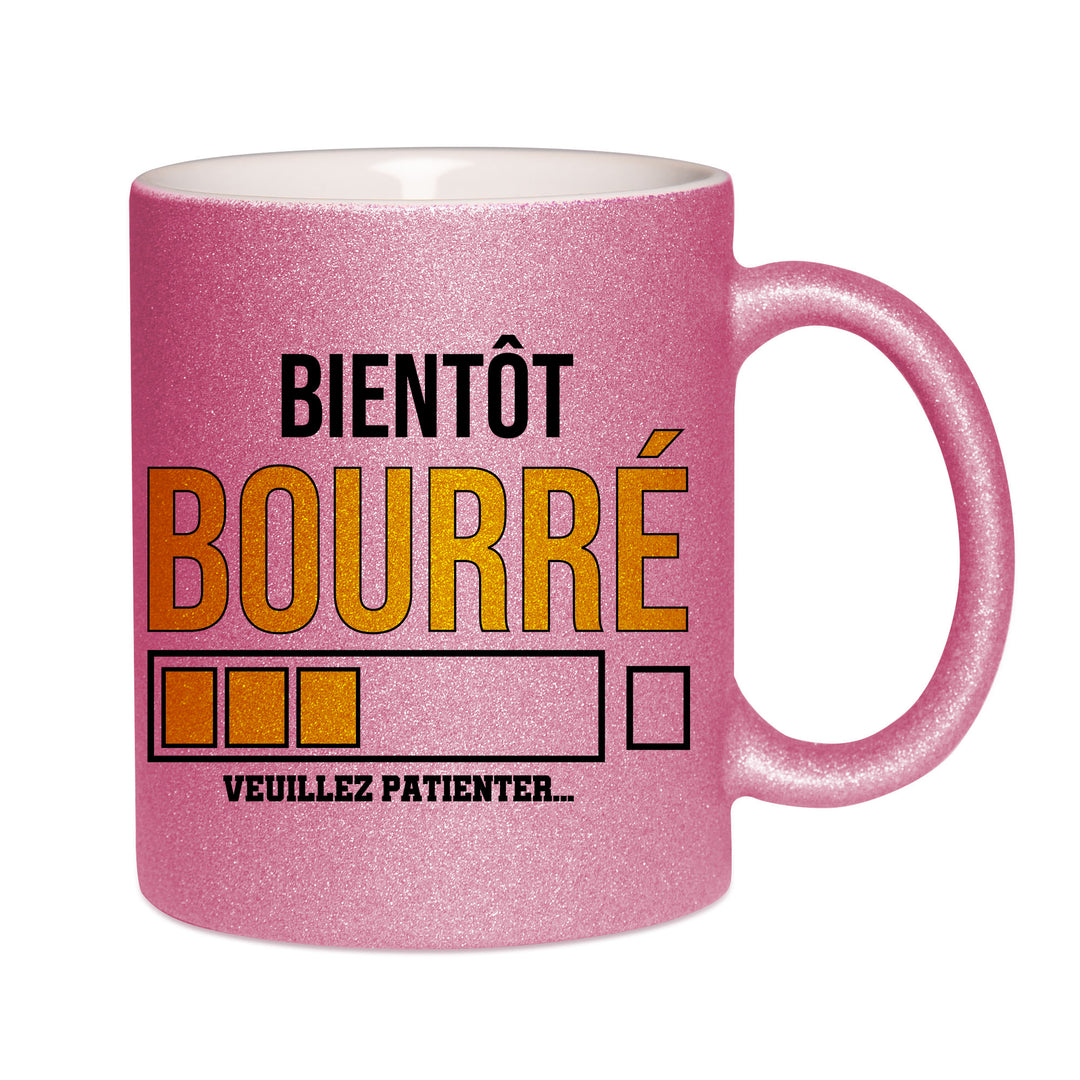 Mug paillettes rose personnalisé Bientot bourré veuillez patienter