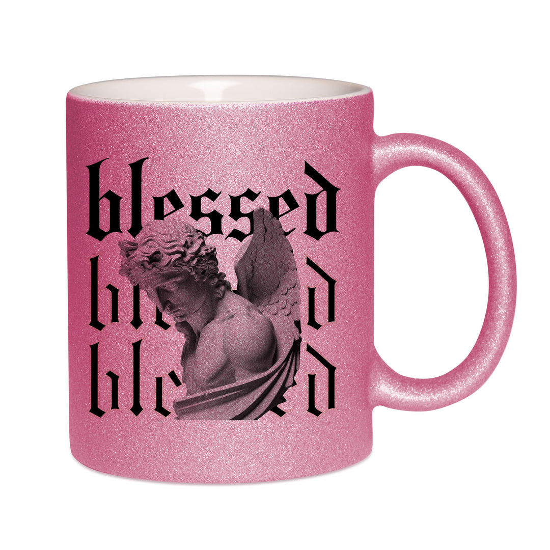 Mug paillettes rose personnalisé Blessed