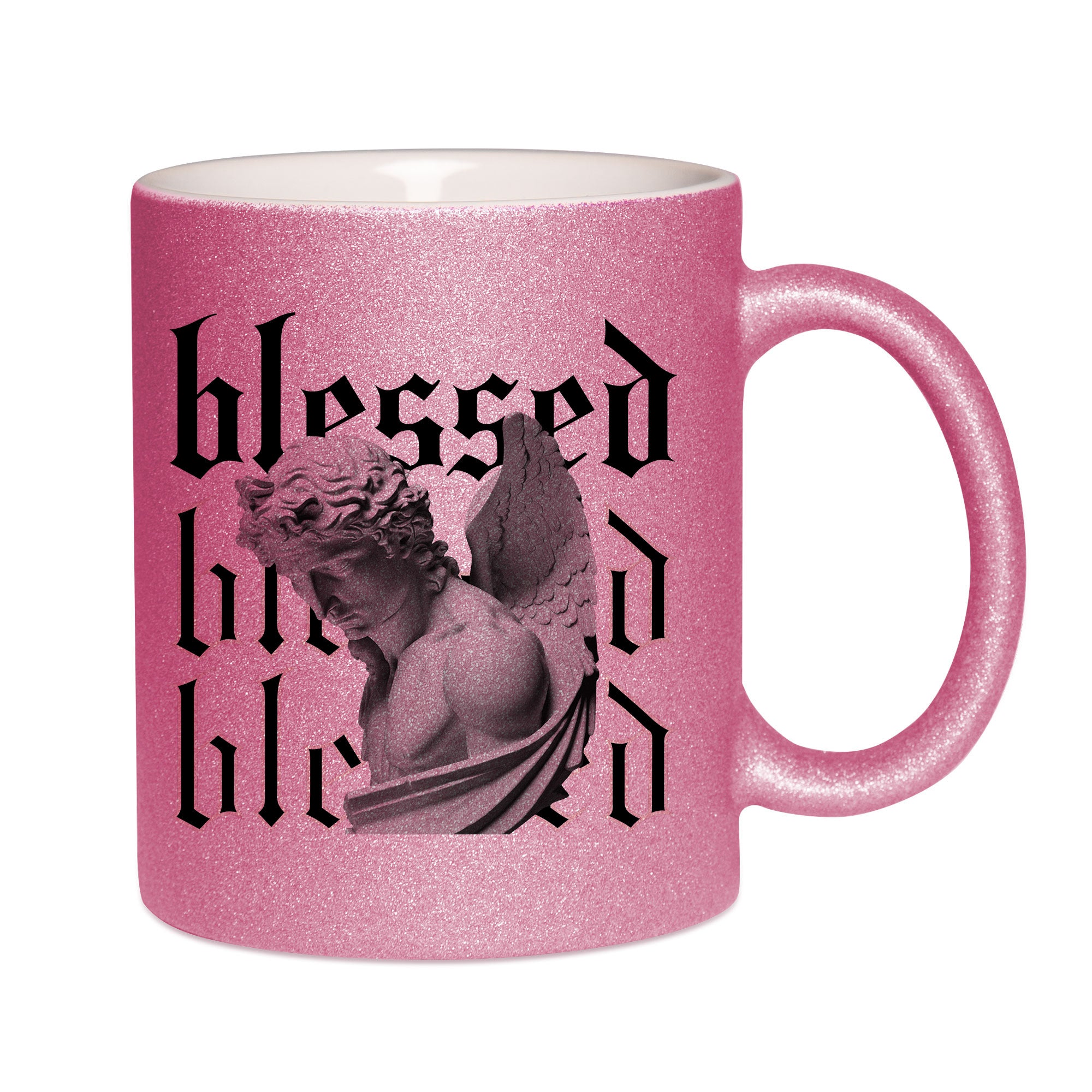 Mug paillettes rose personnalisé Blessed