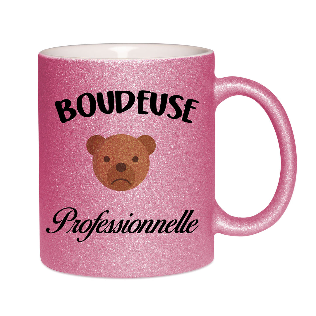 Mug paillettes rose personnalisé Boudeuse professionnelle