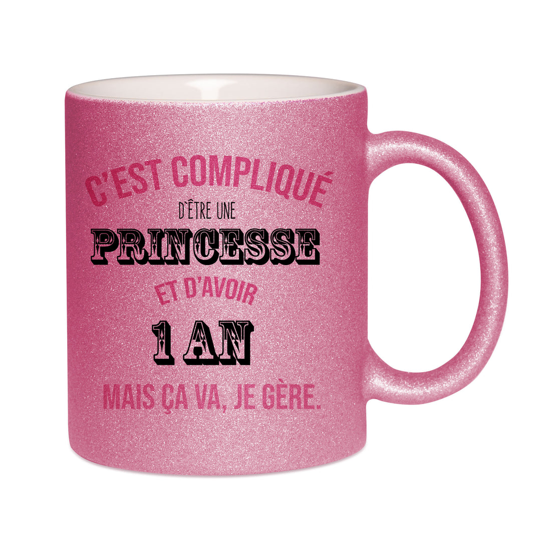 Mug paillettes rose personnalisé C'est complique d'etre une princesse