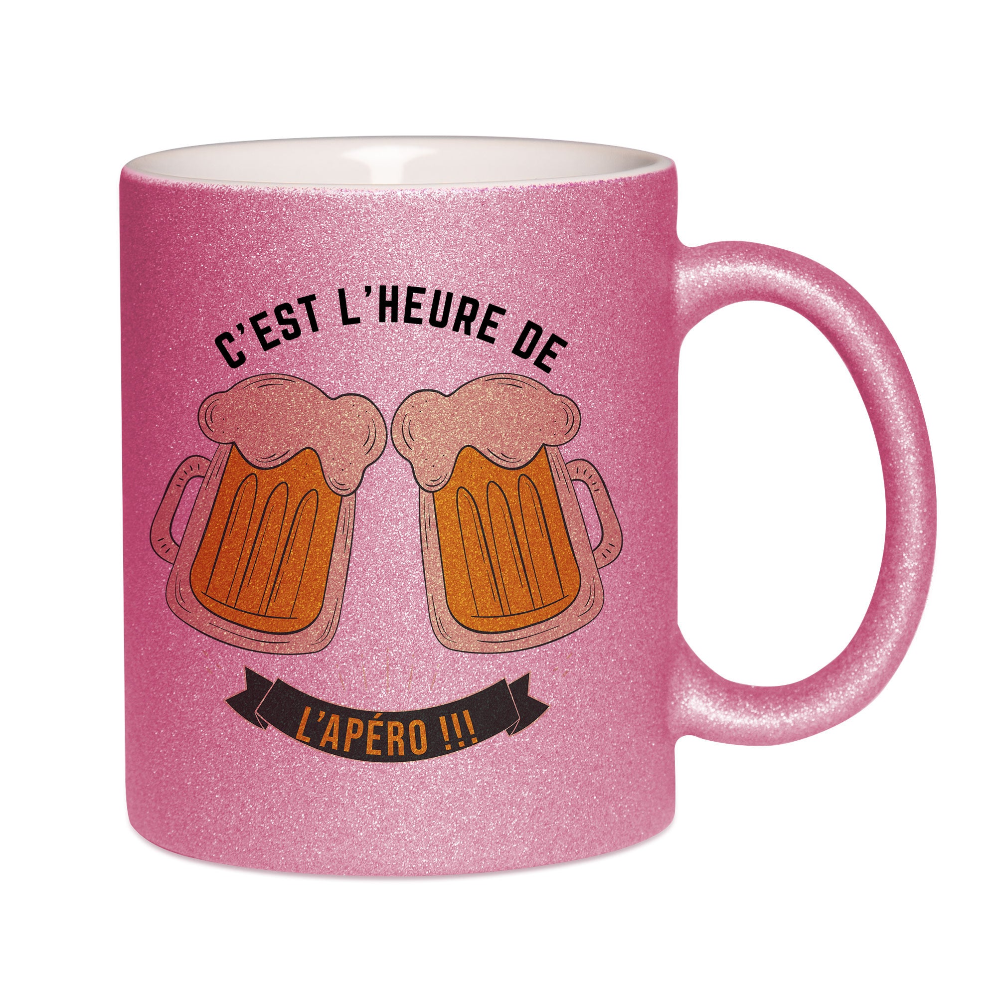 Mug paillettes rose personnalisé C'est l'heure de l'apéro