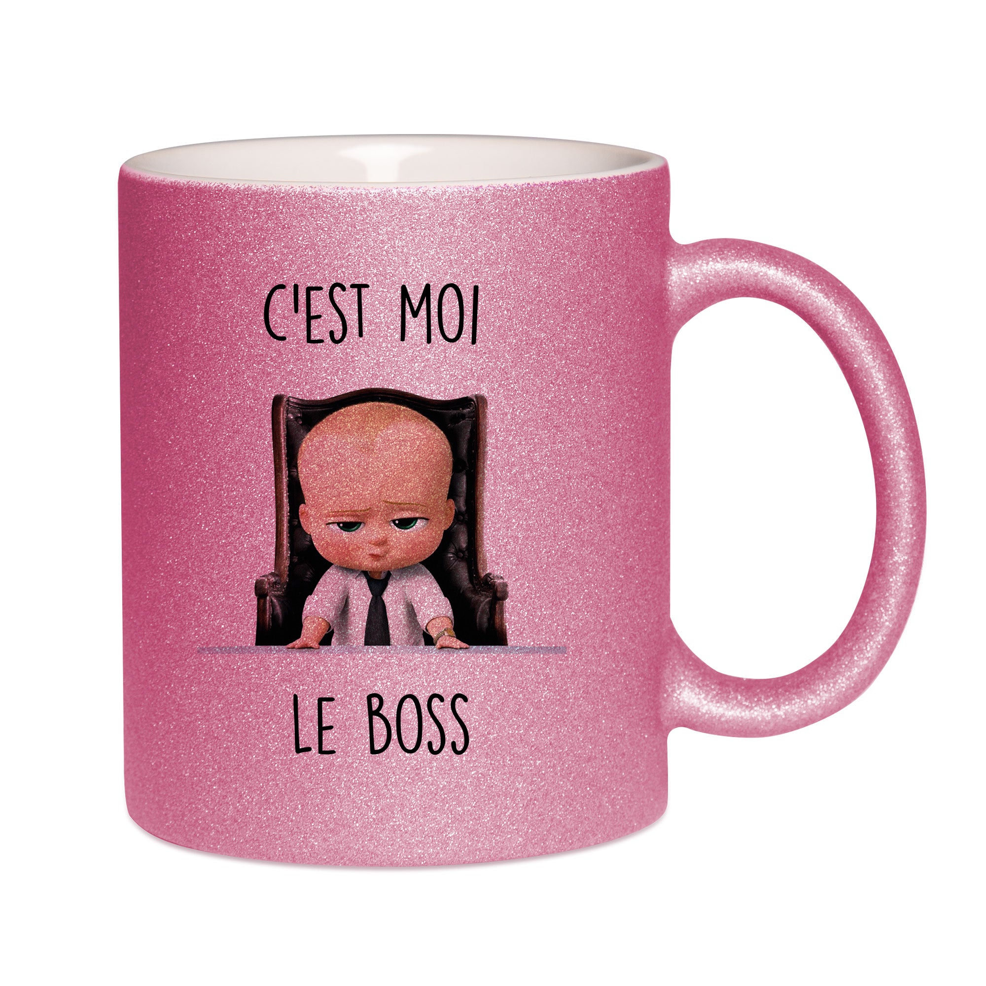 Mug paillettes rose personnalisé C'est moi le boss