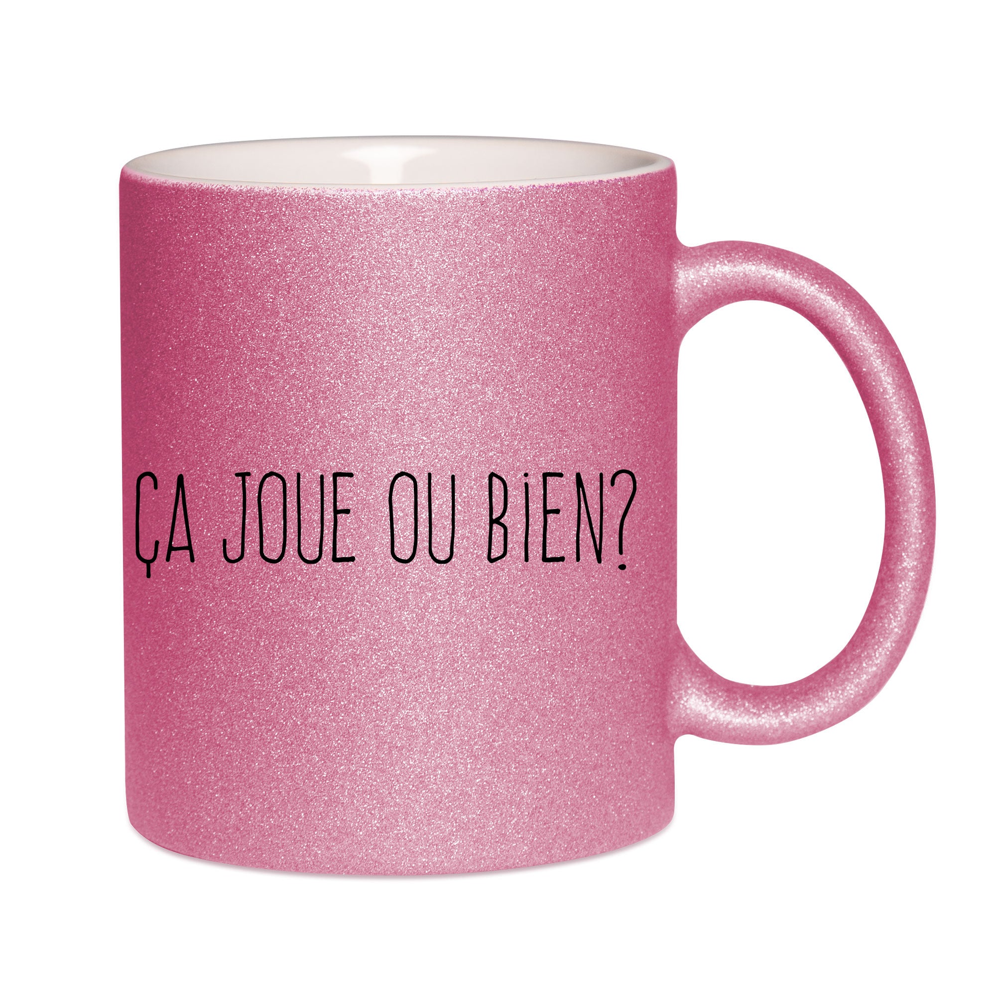 Mug paillettes rose personnalisé Ca joue ou bien