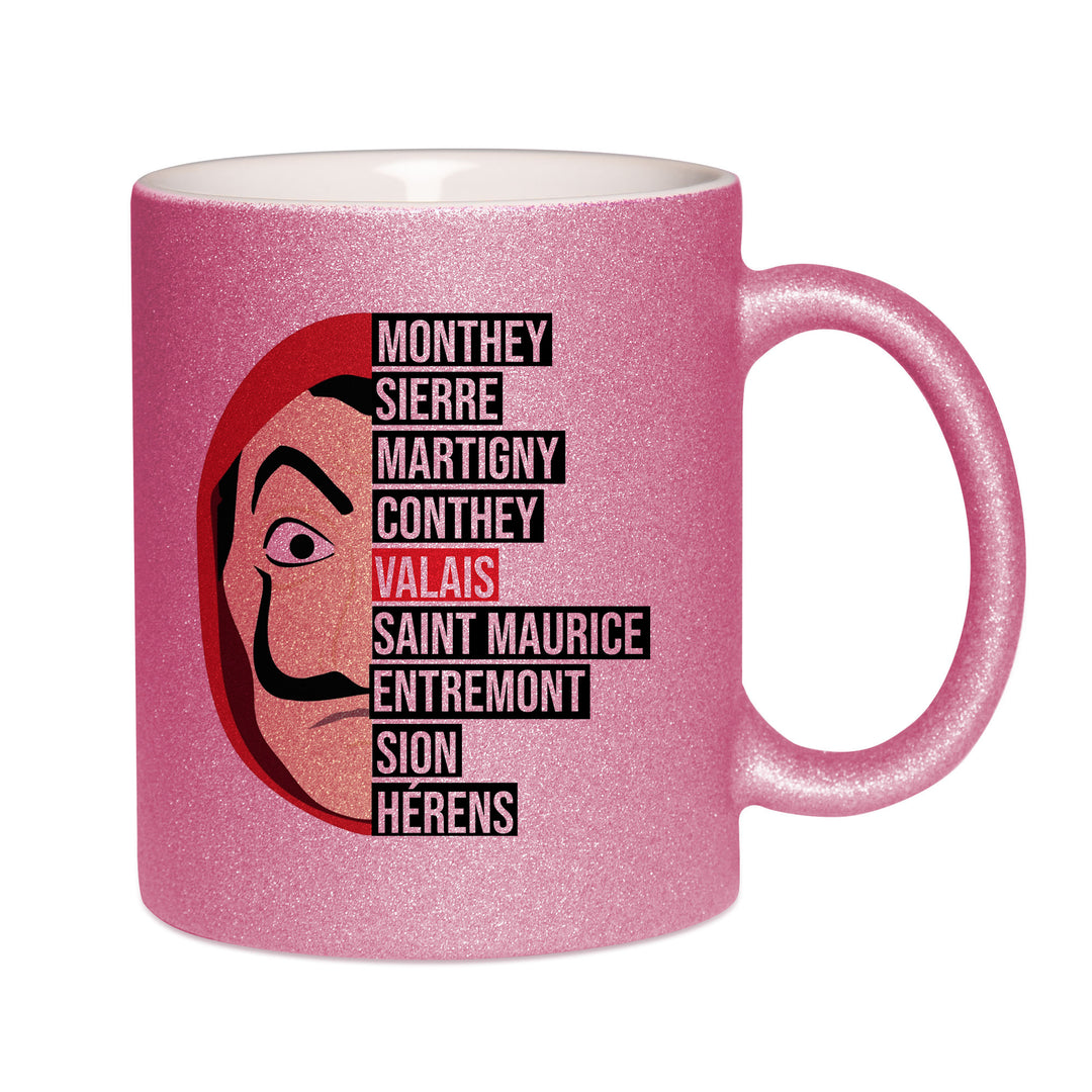 Mug paillettes rose personnalisé Casa de Papel Valais