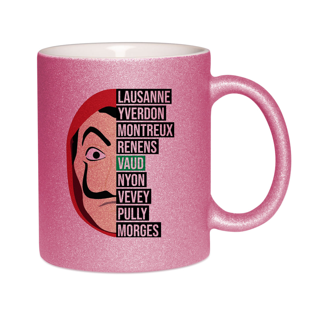 Mug paillettes rose personnalisé Casa de Papel Vaud