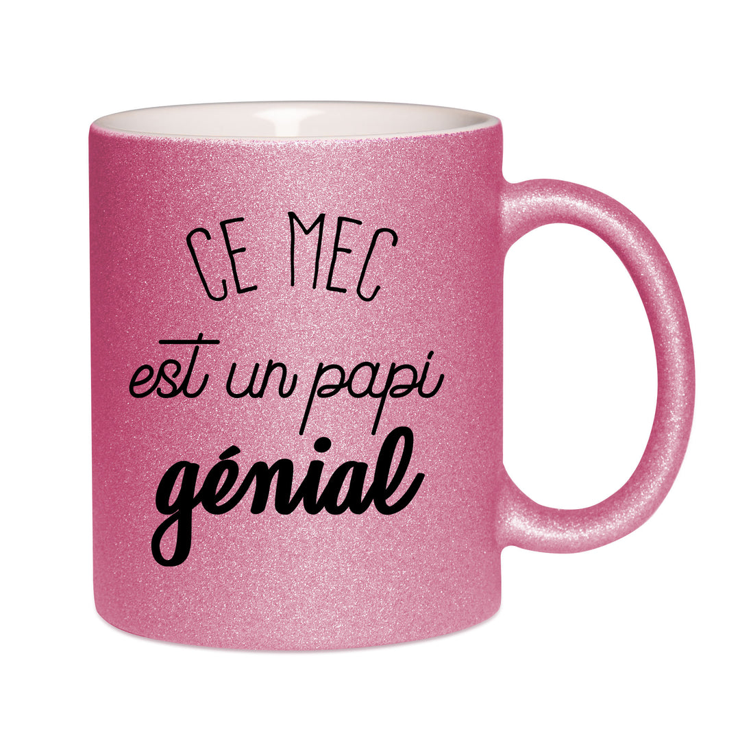 Mug paillettes rose personnalisé Ce mec est un papi genial