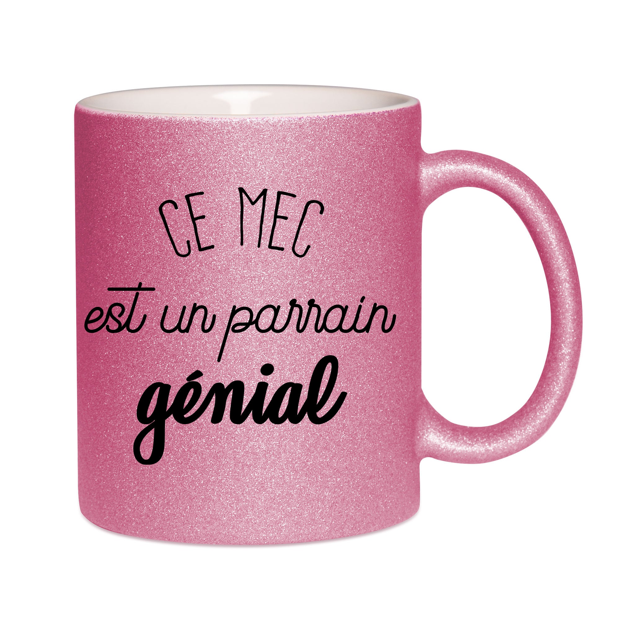 Mug paillettes rose personnalisé Ce mec est un parrain genial
