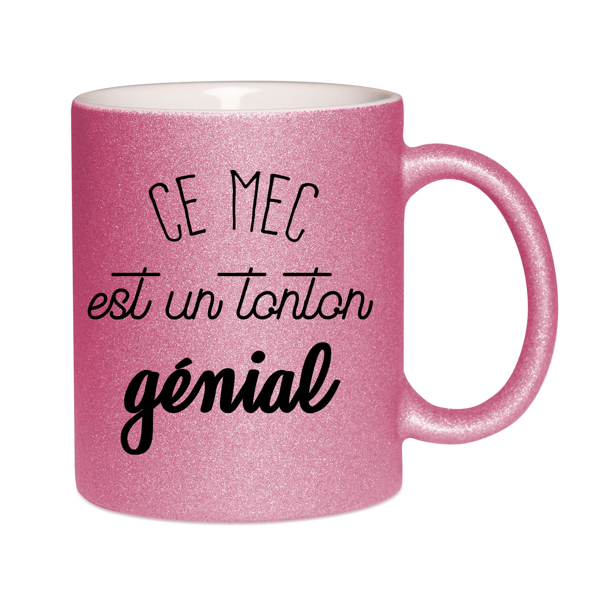 Mug paillettes rose personnalisé Ce mec est un tonton genial