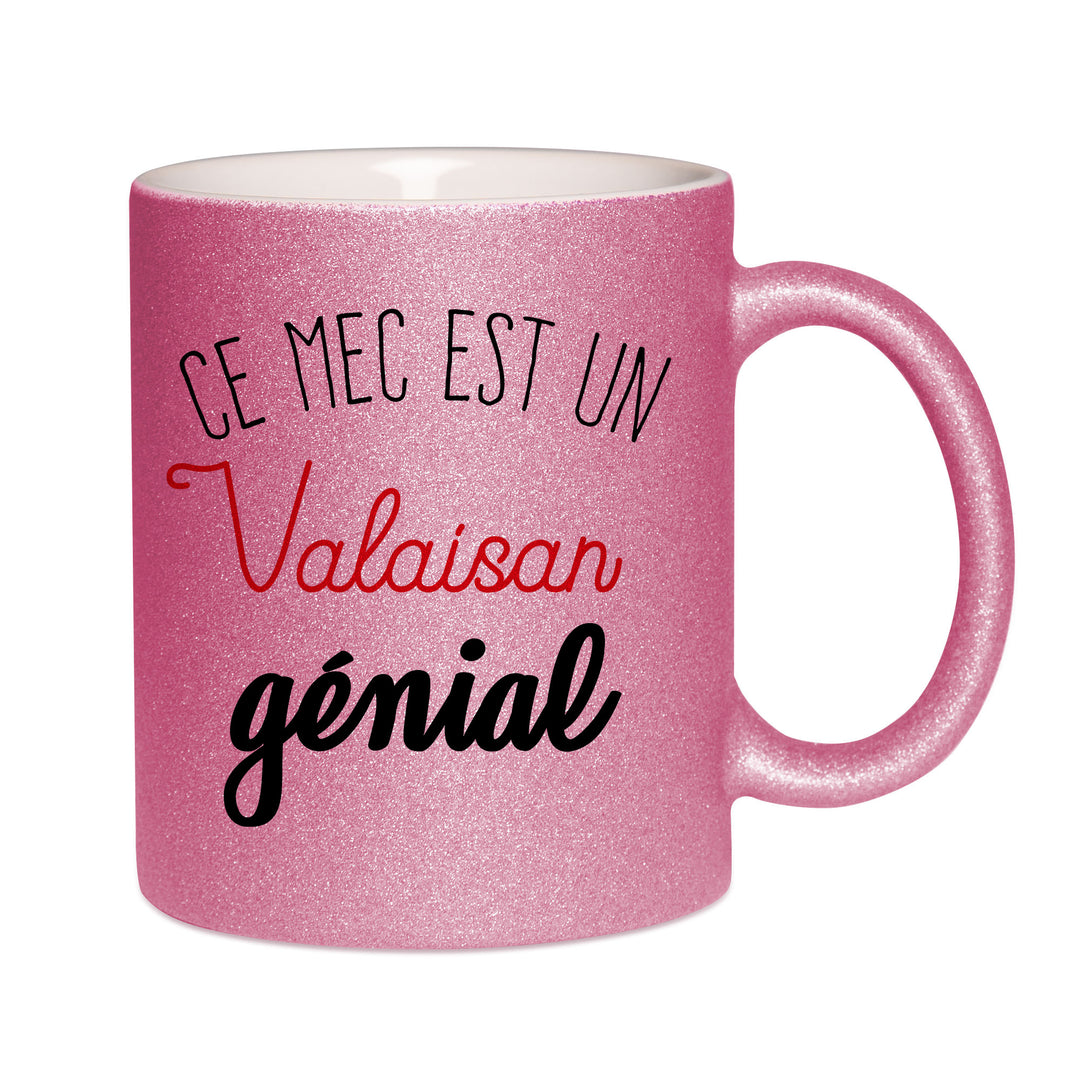 Mug paillettes rose personnalisé Ce mec est un valaisan genial