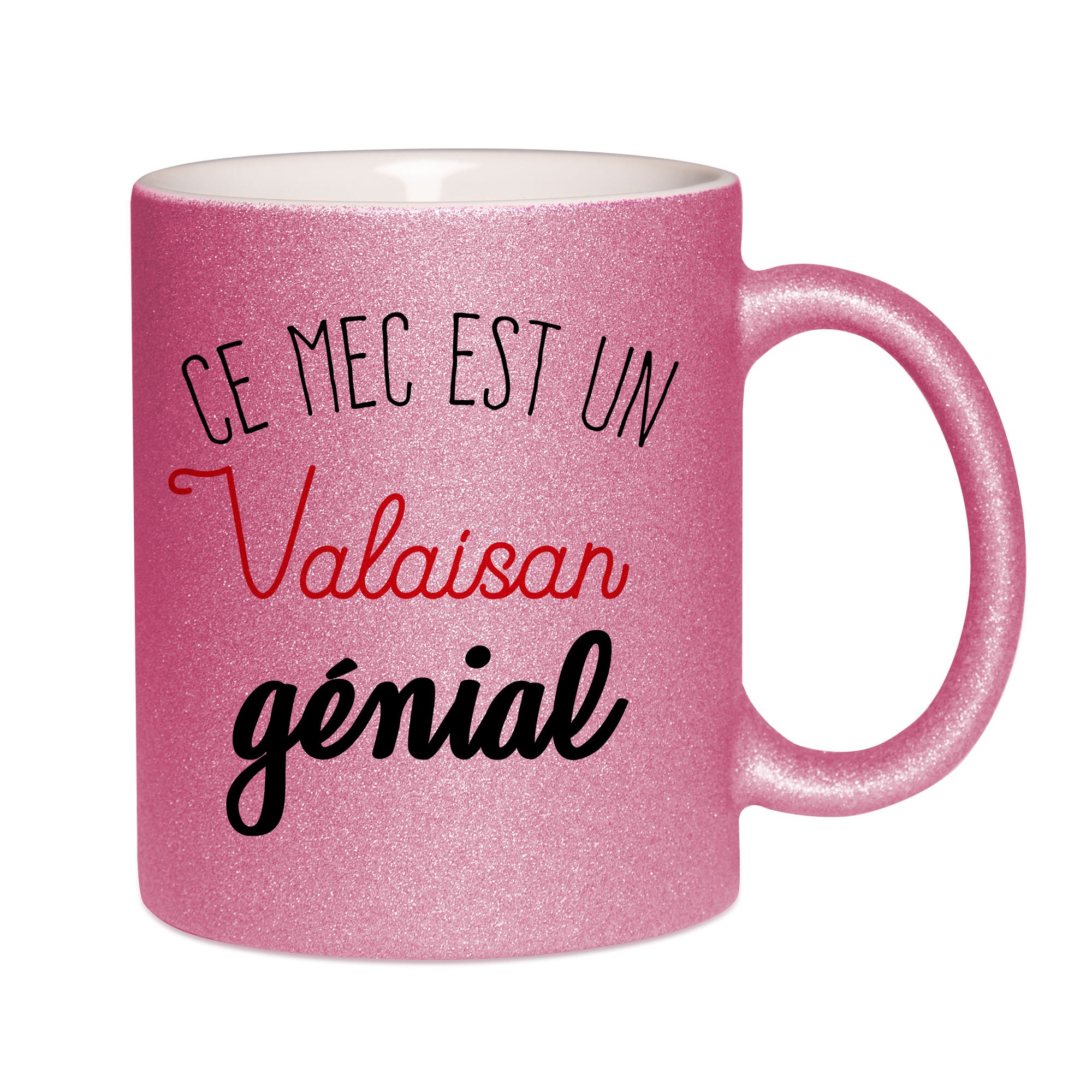 Mug paillettes rose personnalisé Ce mec est un valaisan genial