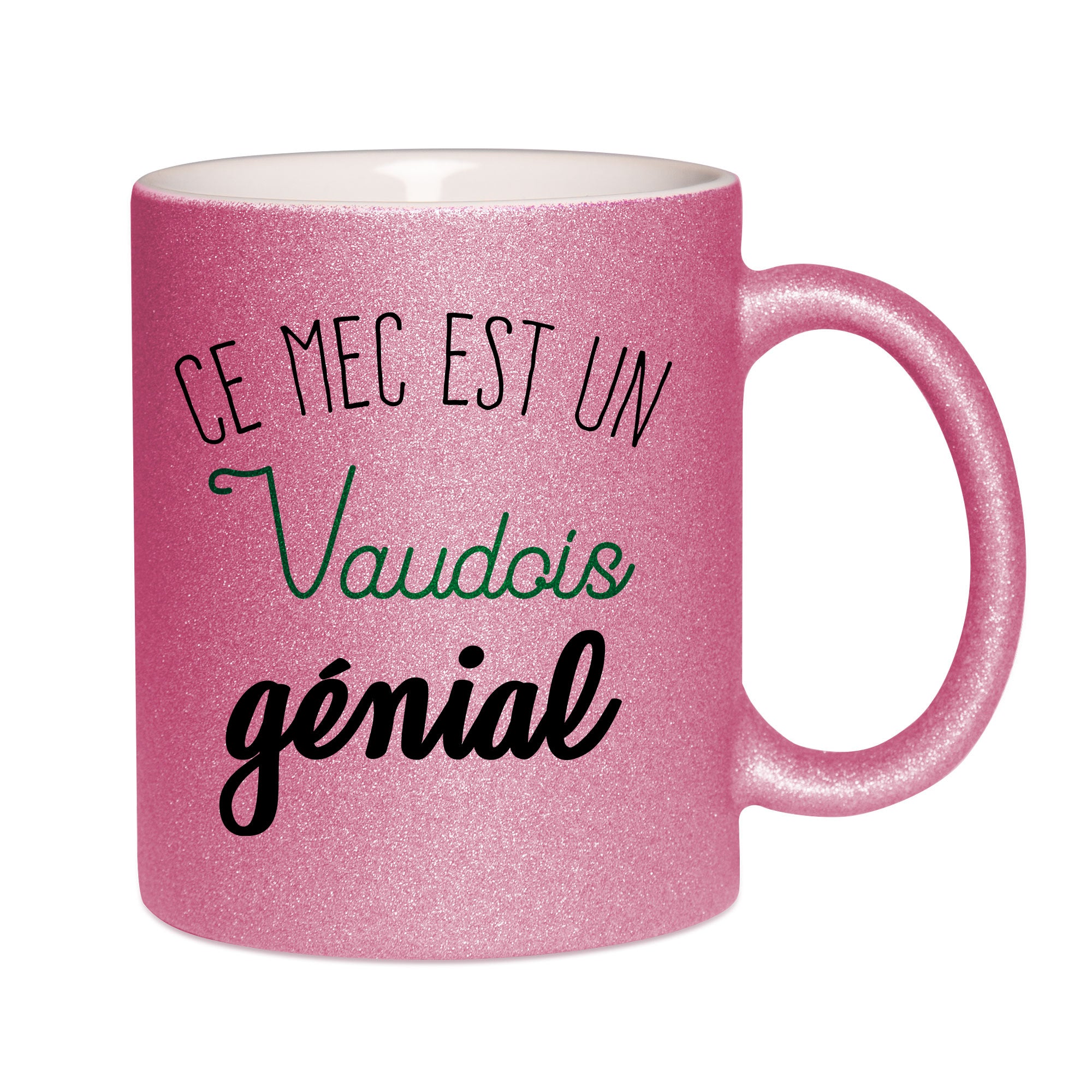 Mug paillettes rose personnalisé Ce mec est un vaudois genial