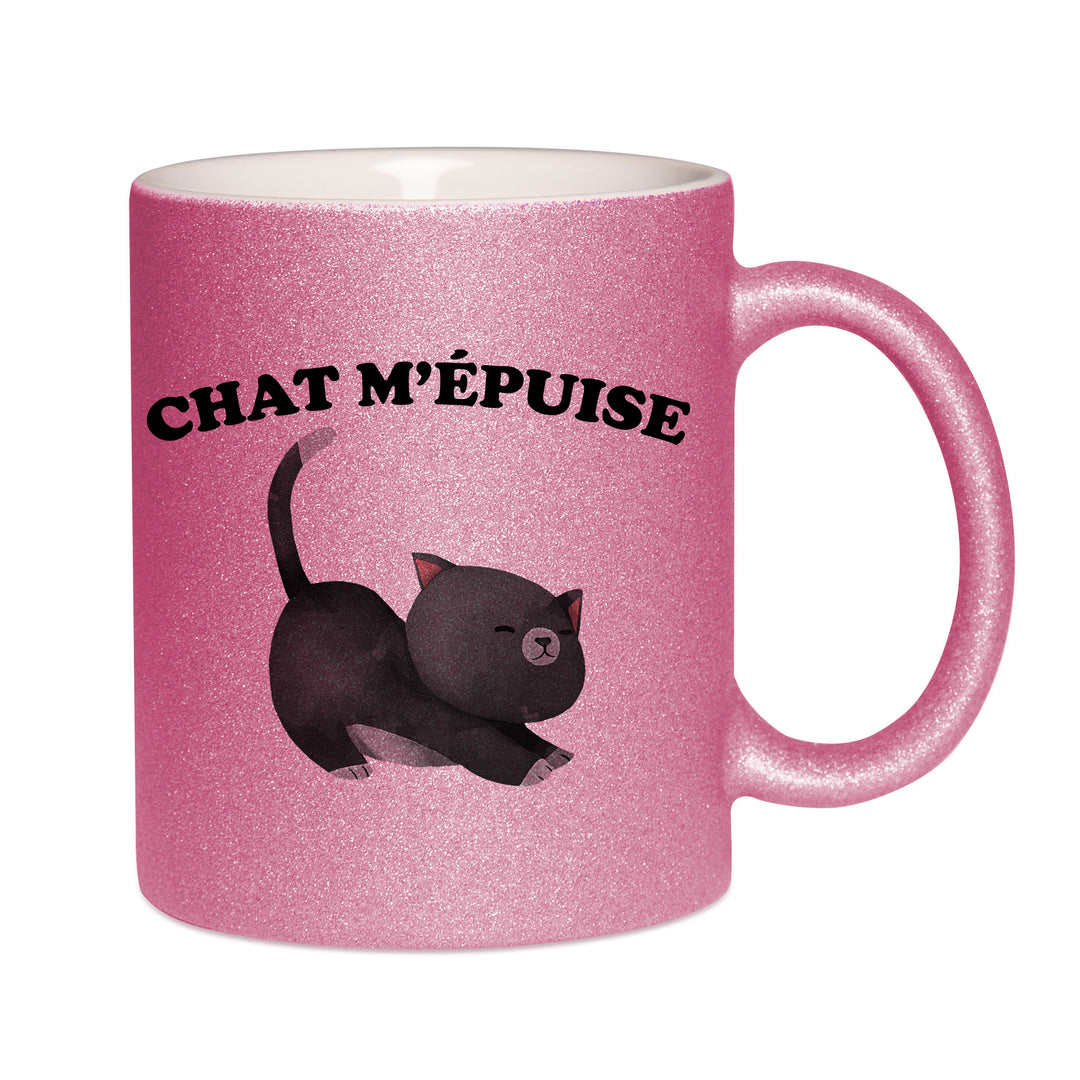 Mug paillettes rose personnalisé Chat m'épuise