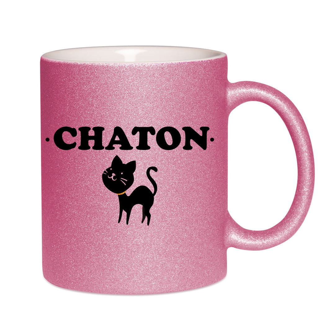 Mug paillettes rose personnalisé Chaton
