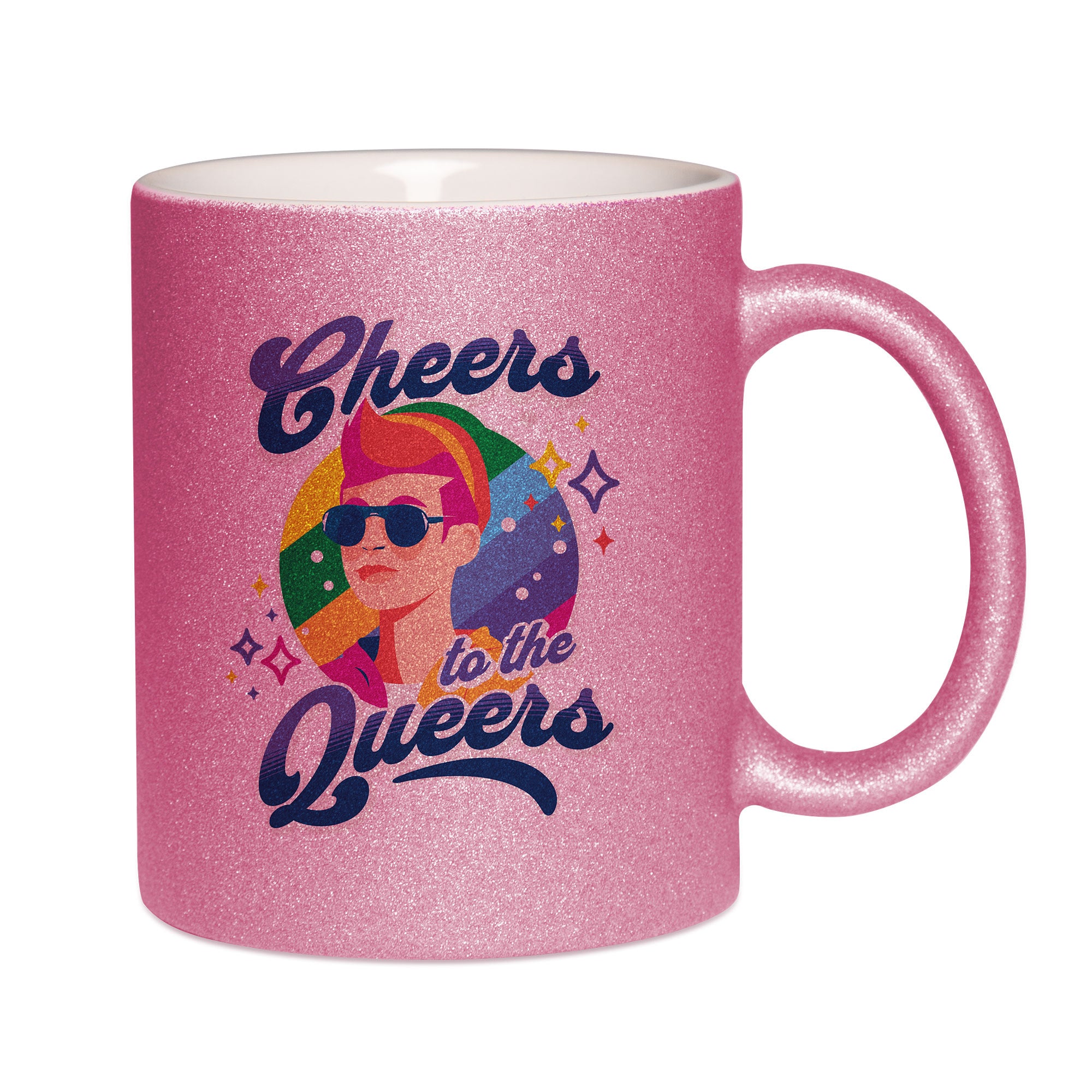 Mug paillettes rose personnalisé Cheers to the queers
