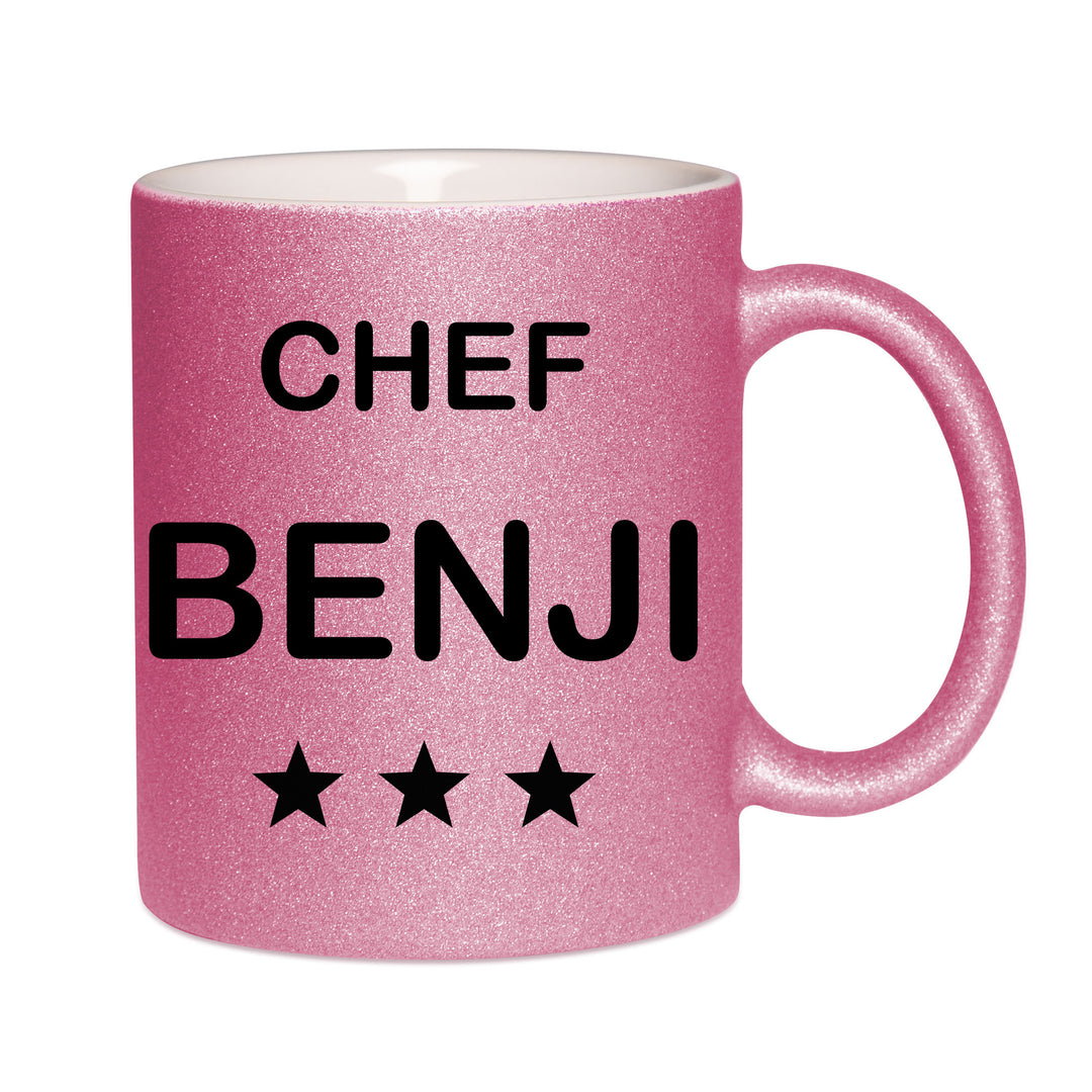 Mug paillettes rose personnalisé Chef Benji