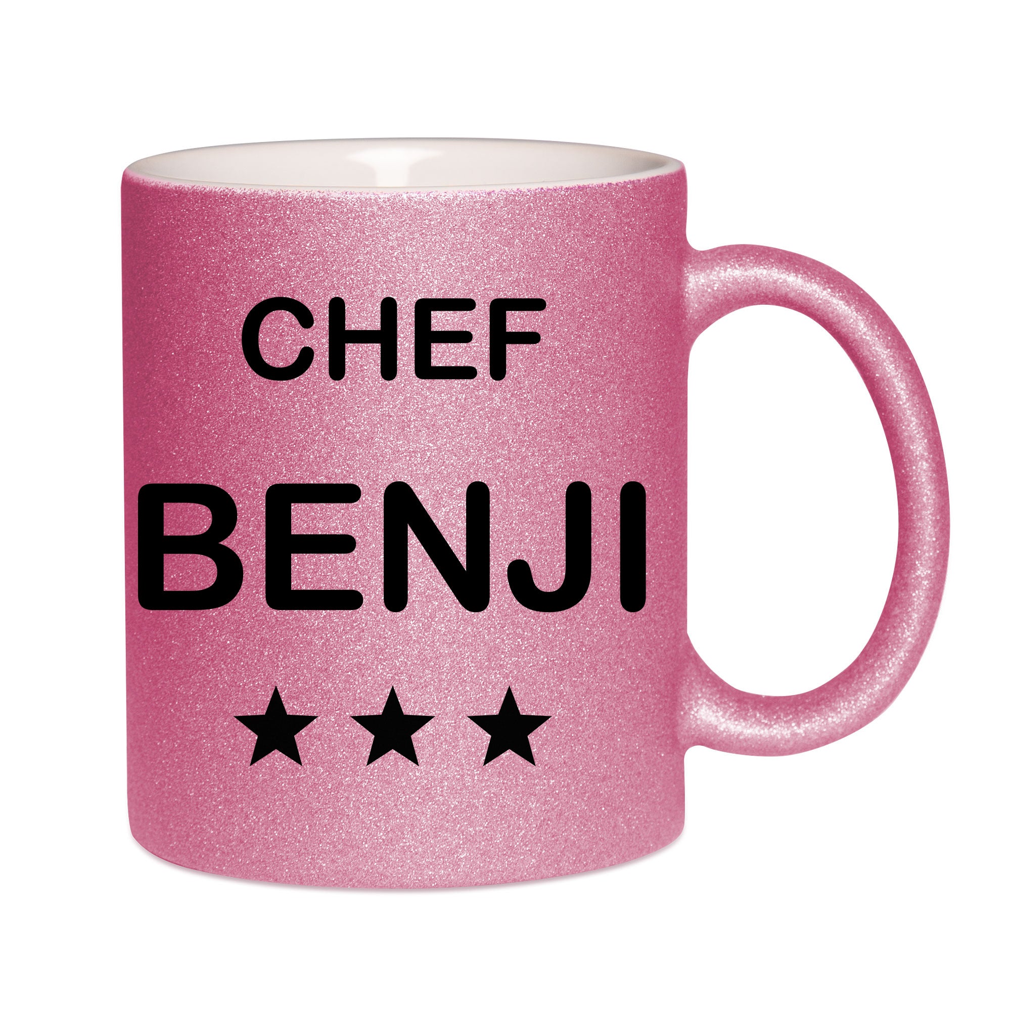 Mug paillettes rose personnalisé Chef Benji