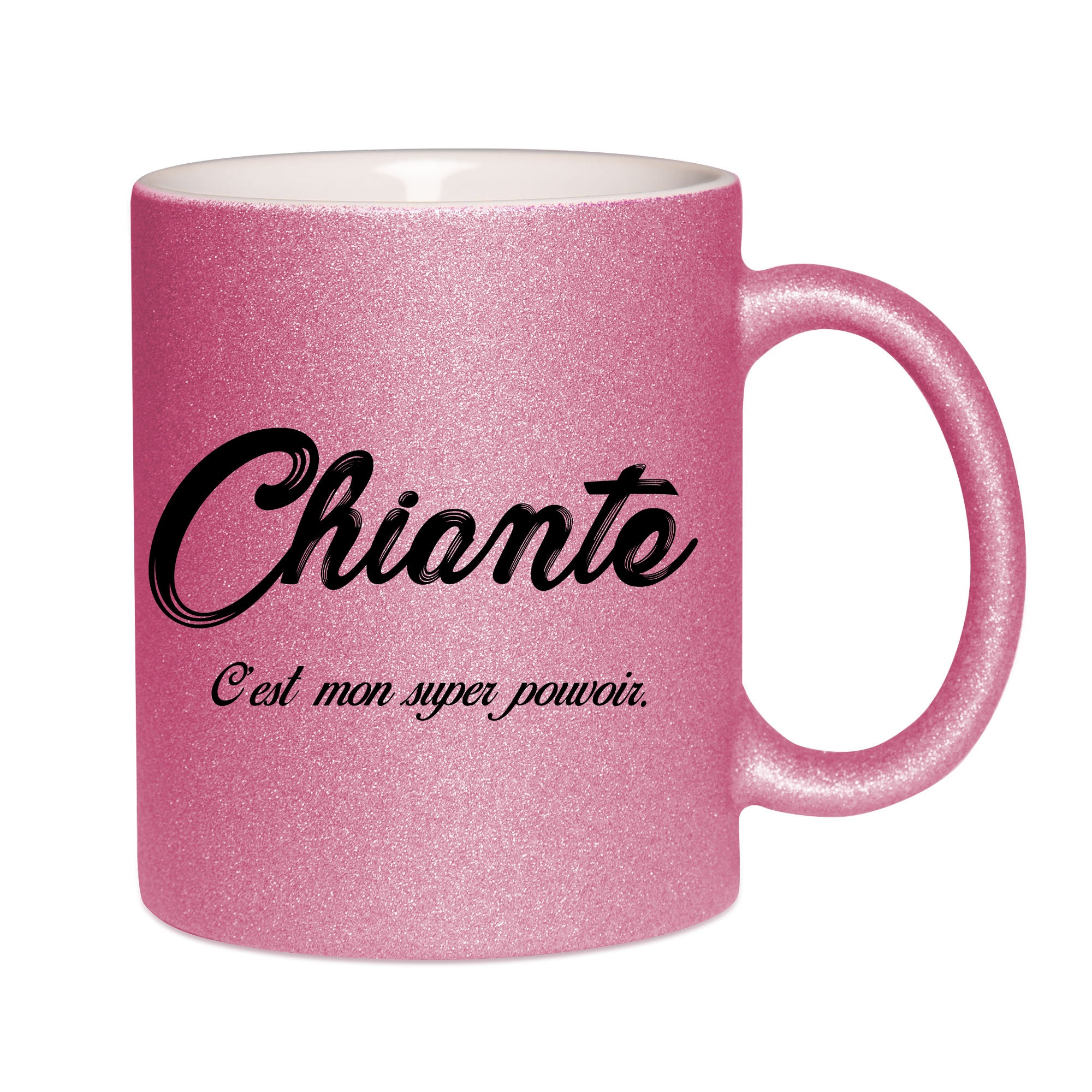 Mug paillettes rose personnalisé Chiante c'est mon super pouvoir