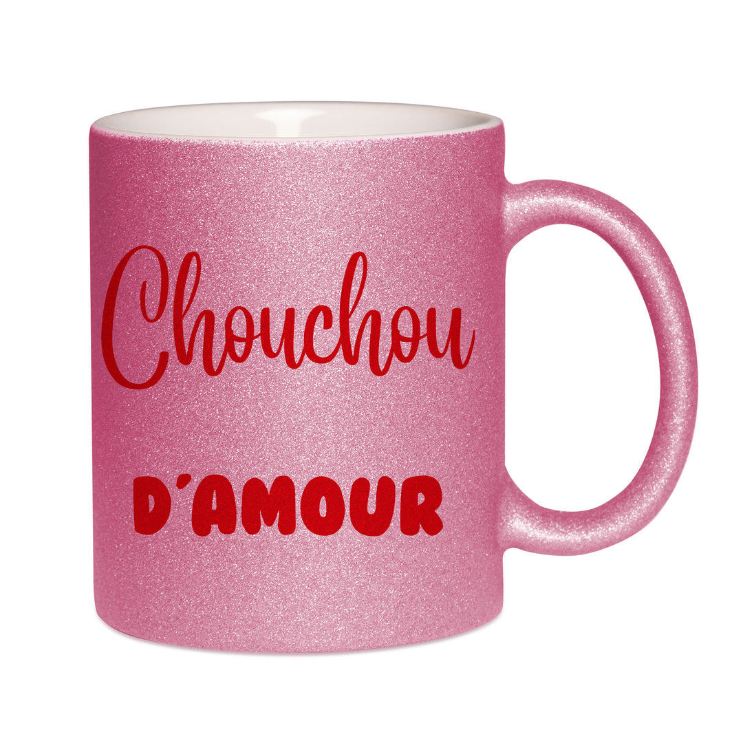 Mug paillettes rose personnalisé Chouchou d'amour