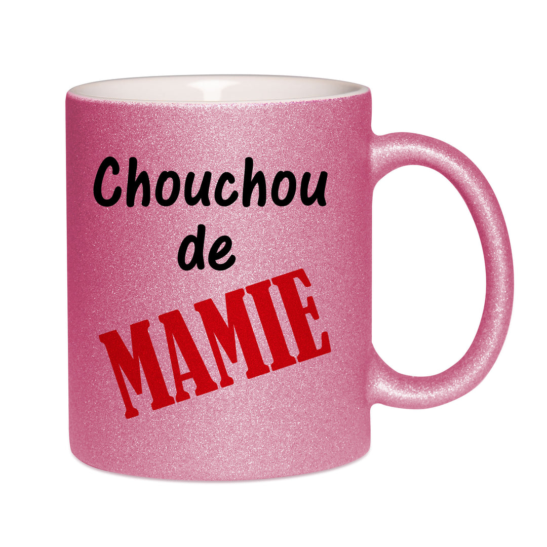 Mug paillettes rose personnalisé Chouchou de mamie