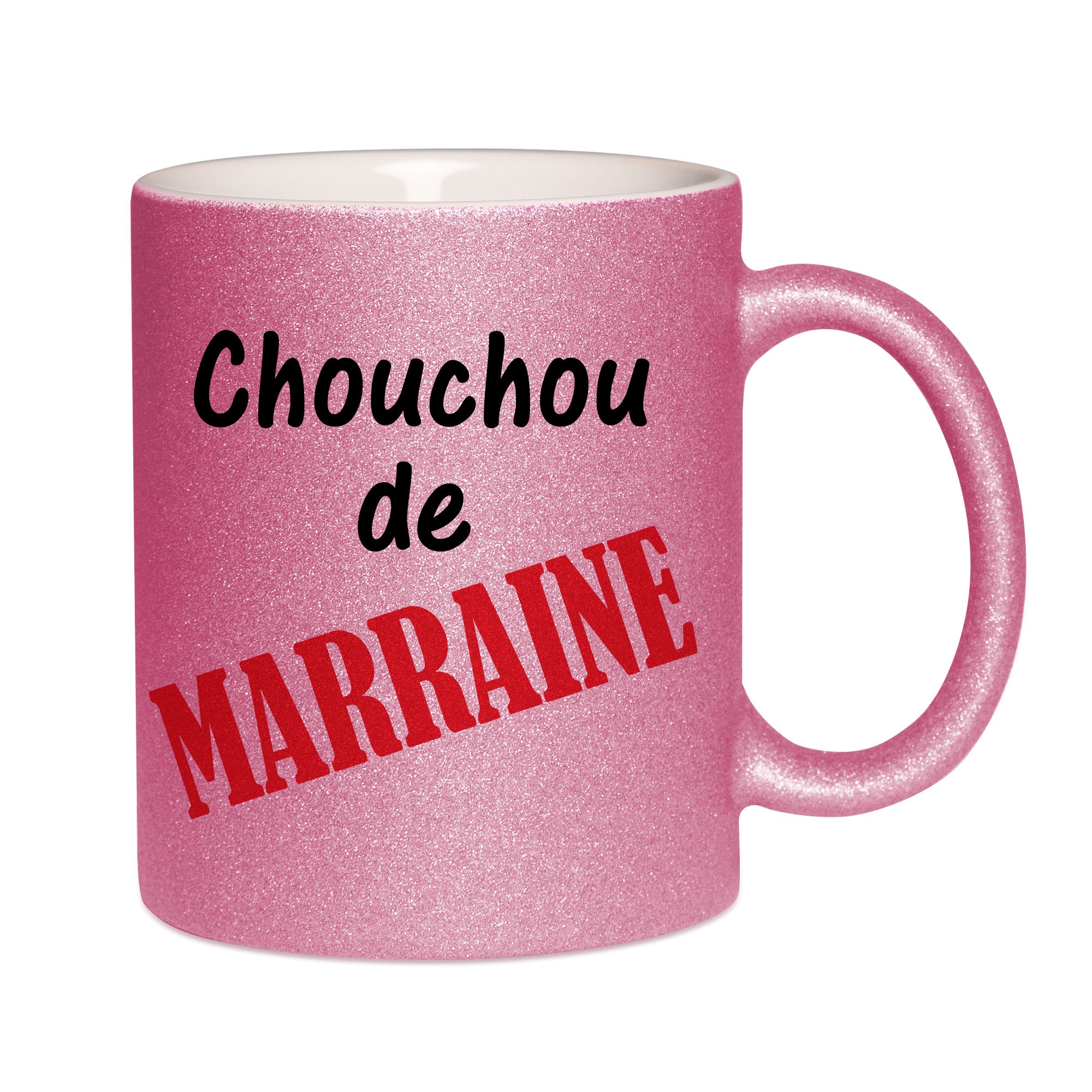 Mug paillettes rose personnalisé Chouchou de marraine
