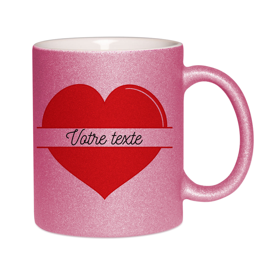 Mug paillettes rose personnalisé Coeur à personnaliser
