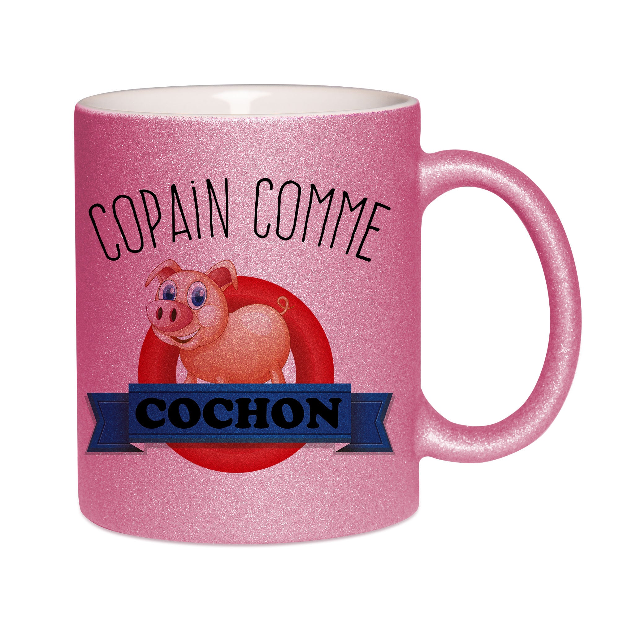 Mug paillettes rose personnalisé Copain comme cochon