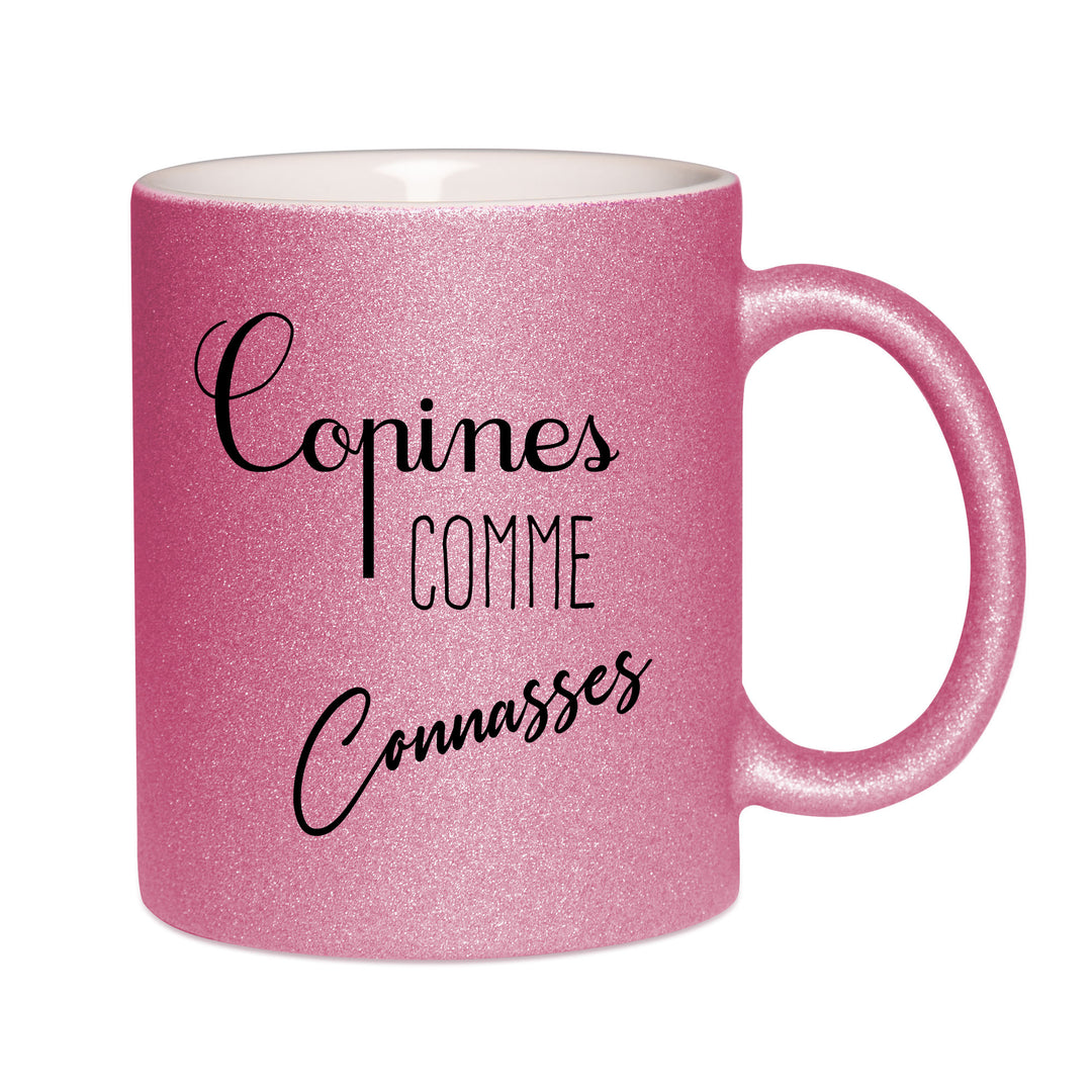 Mug paillettes rose personnalisé Copines comme connasses