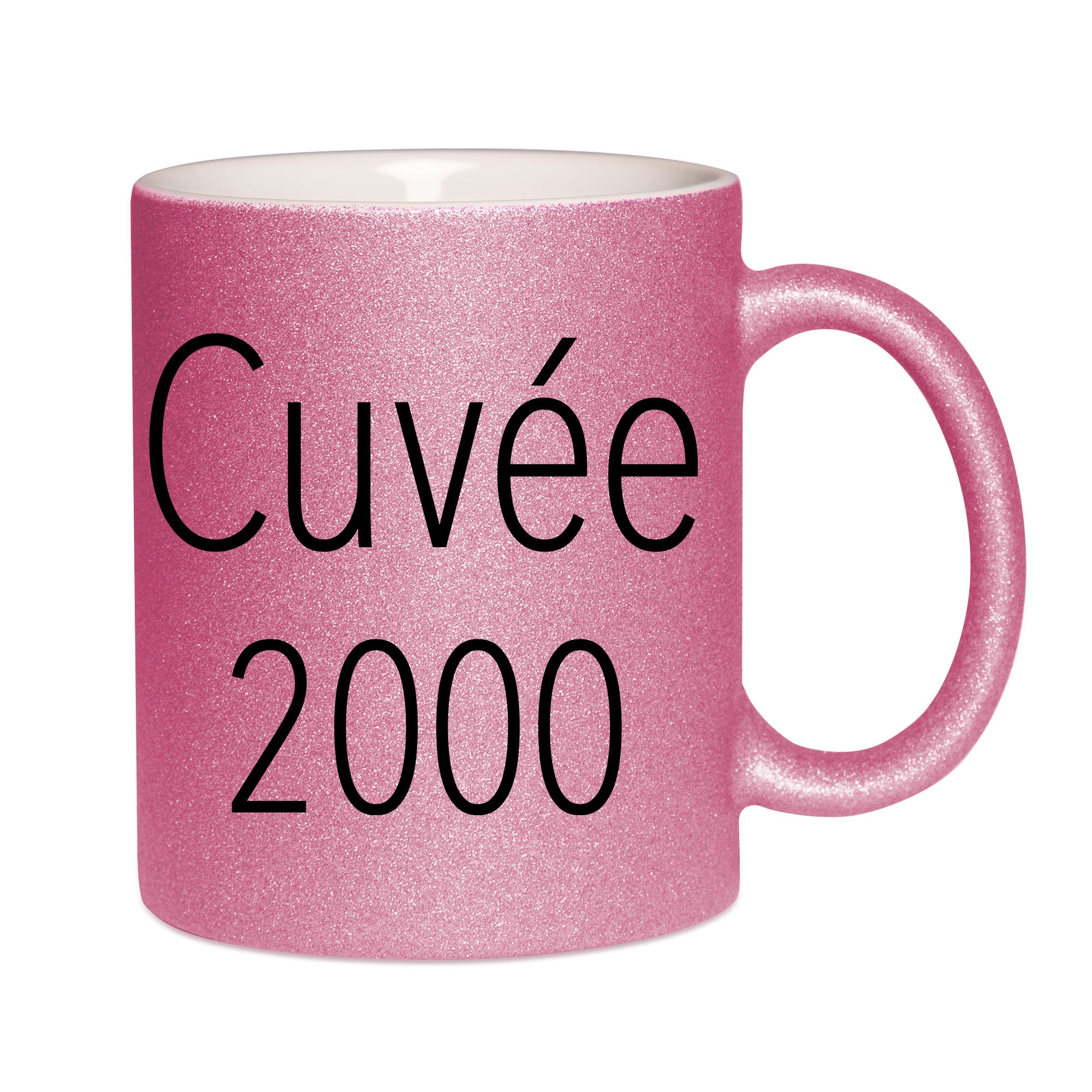 Mug paillettes rose personnalisé Cuvée 2000