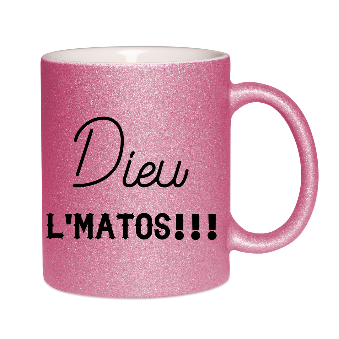 Mug paillettes rose personnalisé Dieu l'matos