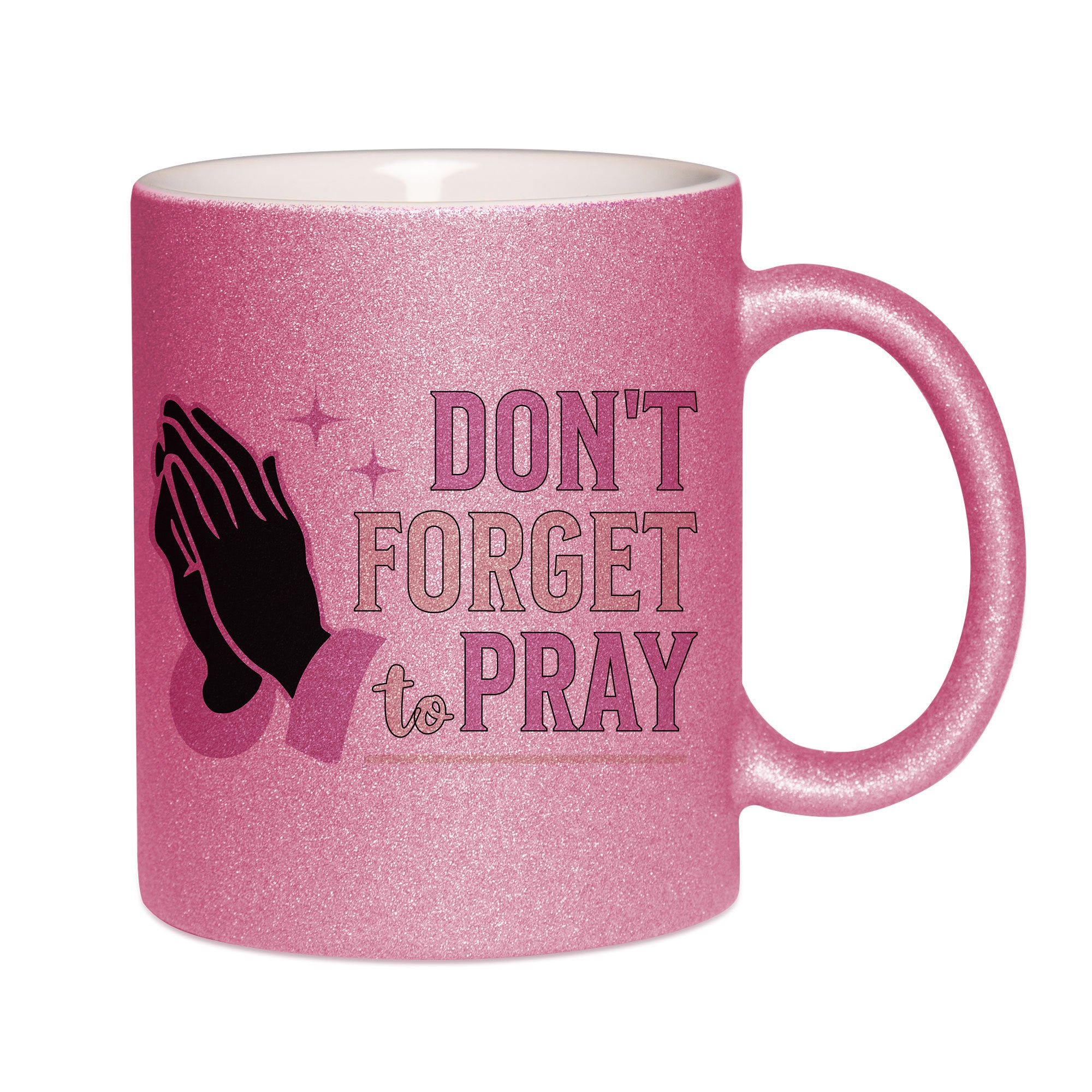 Mug paillettes rose personnalisé Don't forger to pray