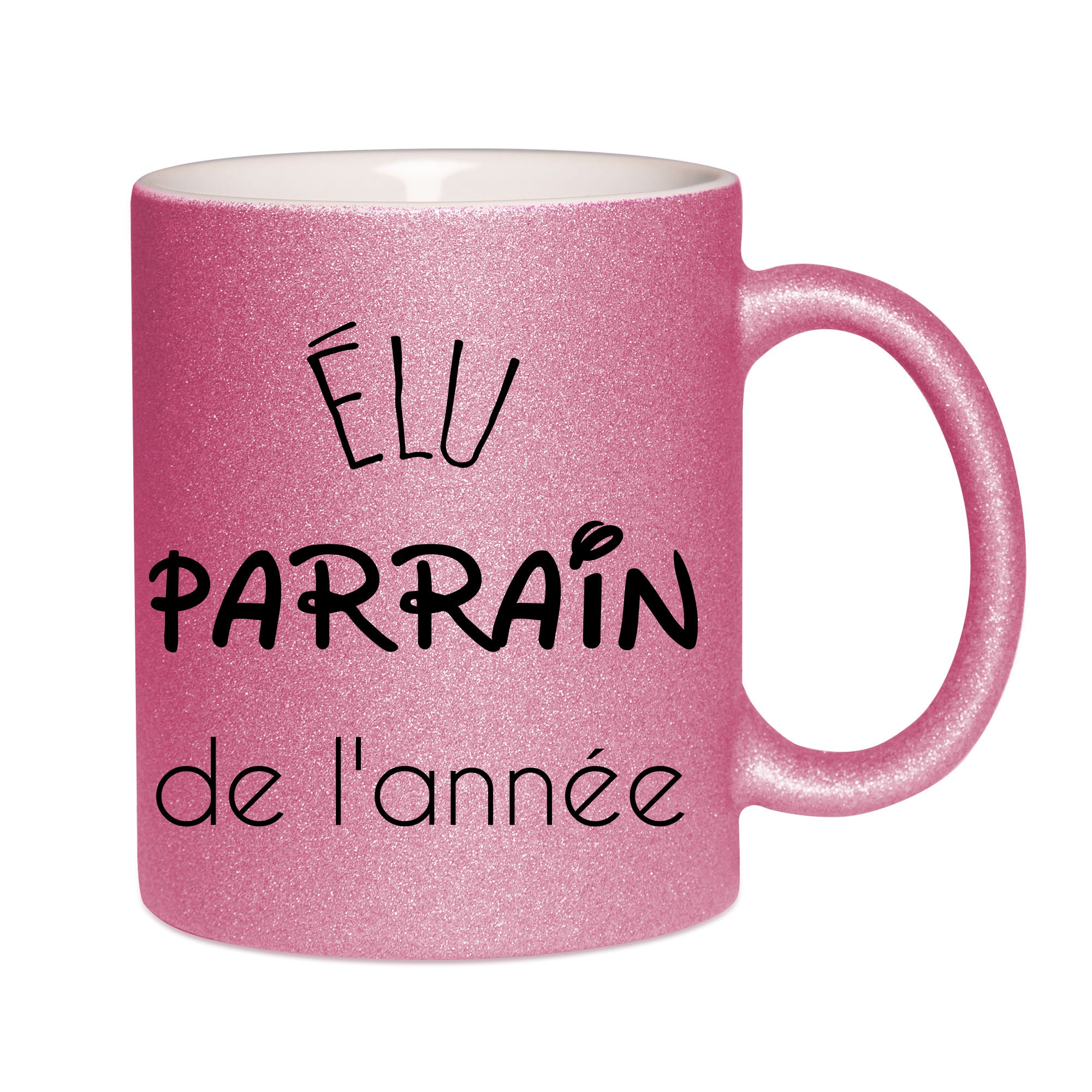 Mug paillettes rose personnalisé Elu Parrain de l'annee