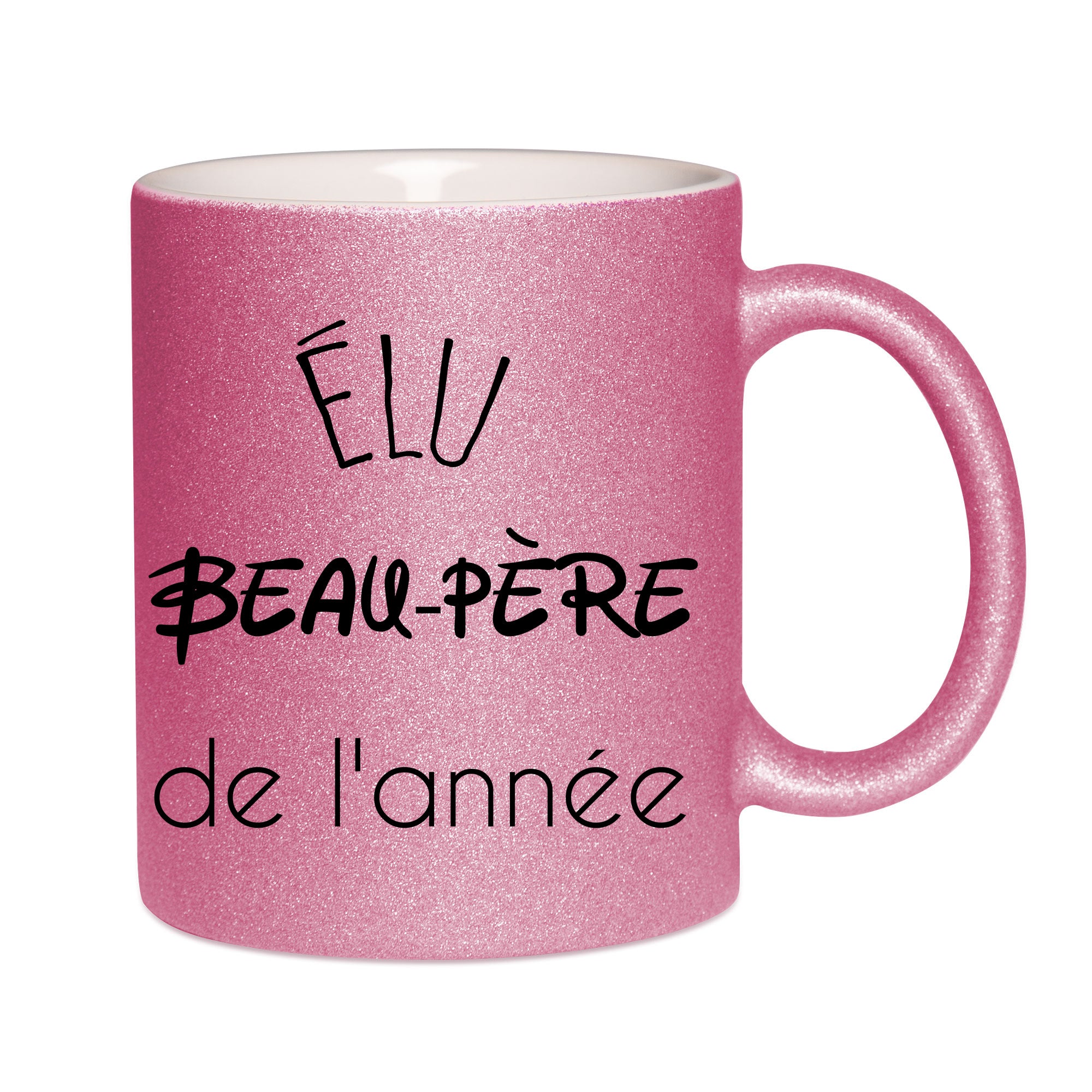 Mug paillettes rose personnalisé Elu beau pere de l'annee