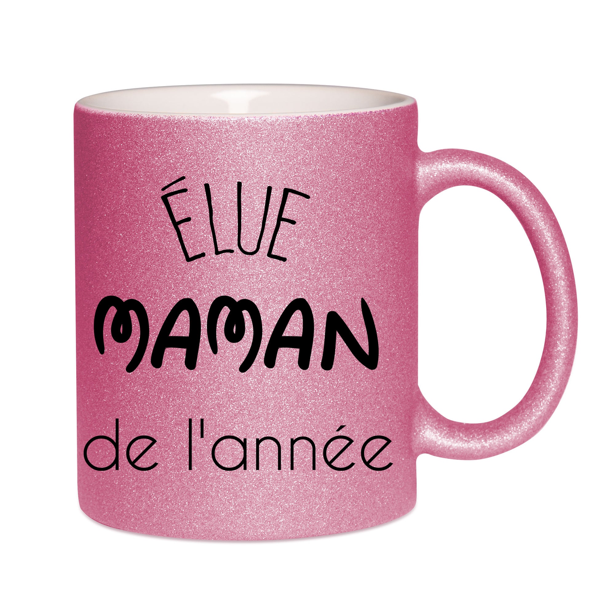 Mug paillettes rose personnalisé Elu maman de l'annee