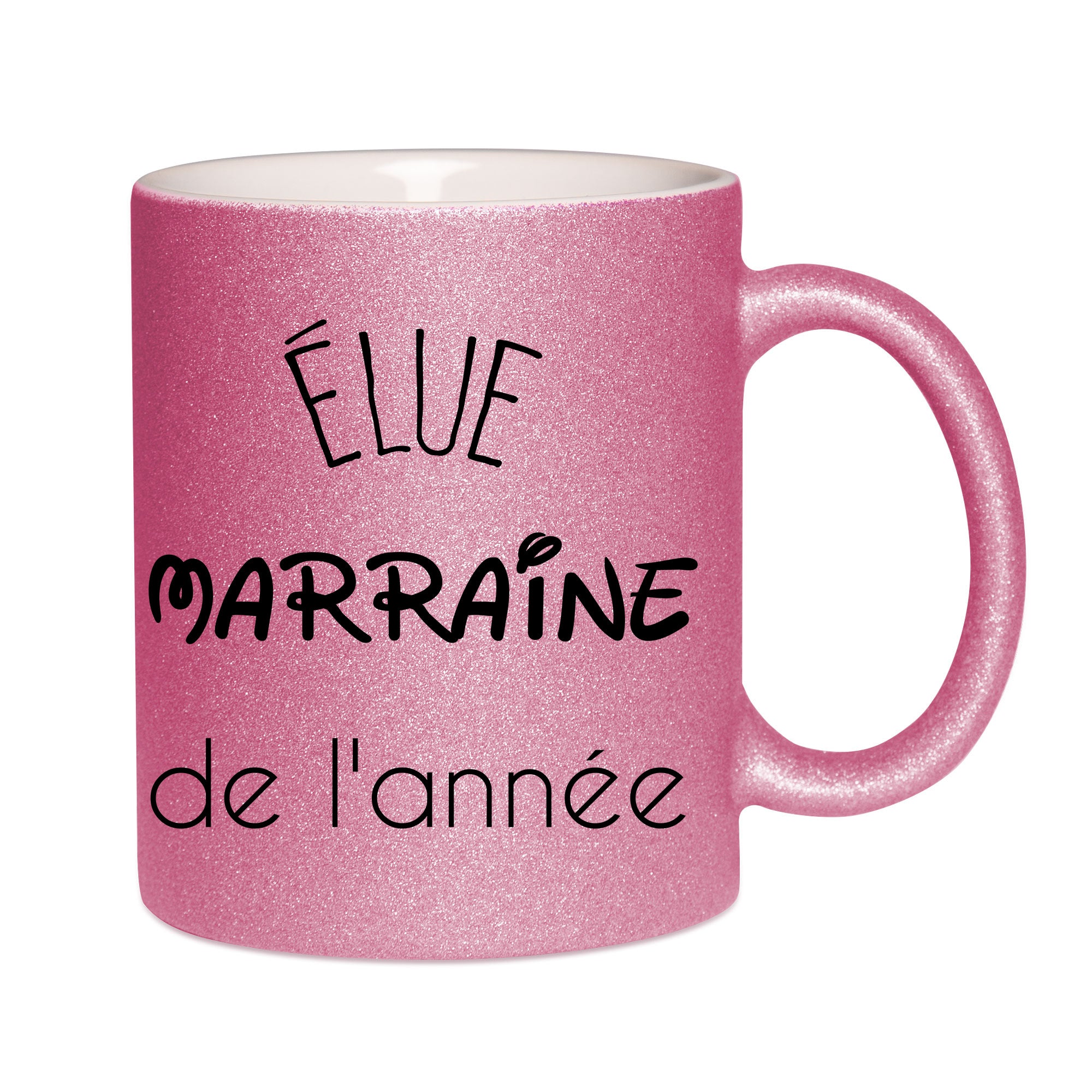 Mug paillettes rose personnalisé Elu marraine de l'annee