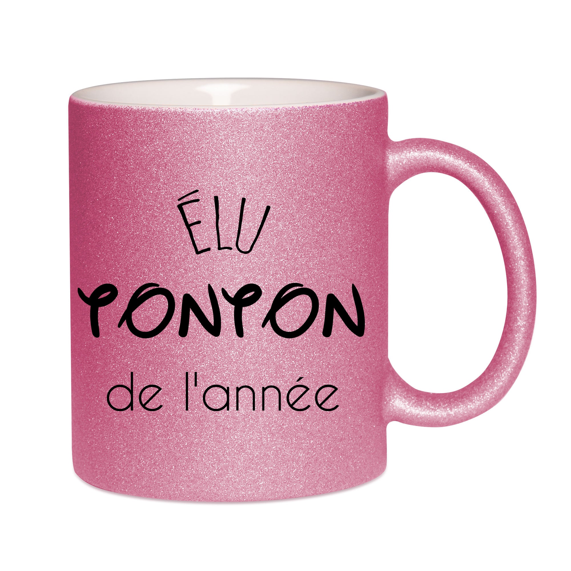Mug paillettes rose personnalisé Elu tonton de l'annee