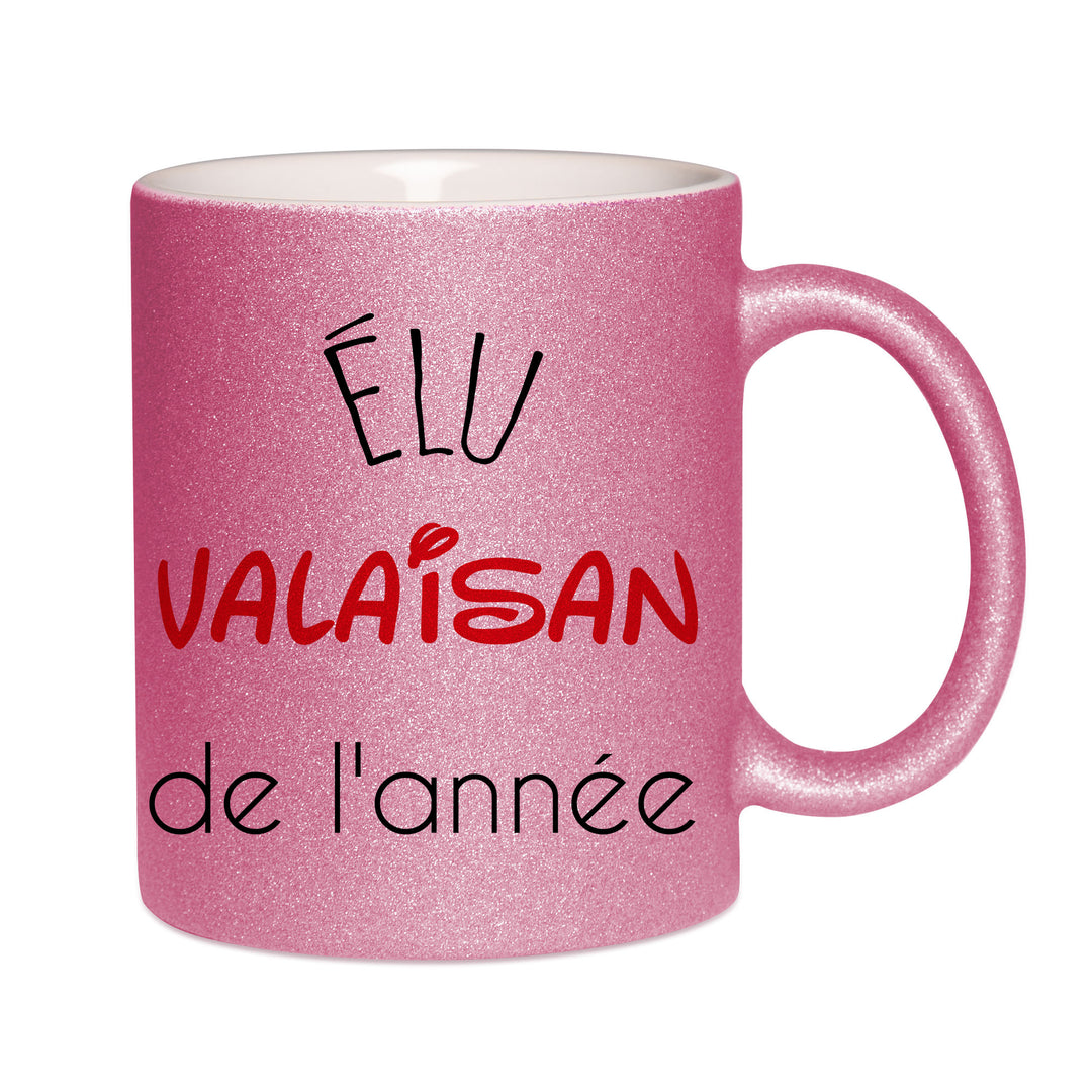 Mug paillettes rose personnalisé Elu valaisan de l'annee