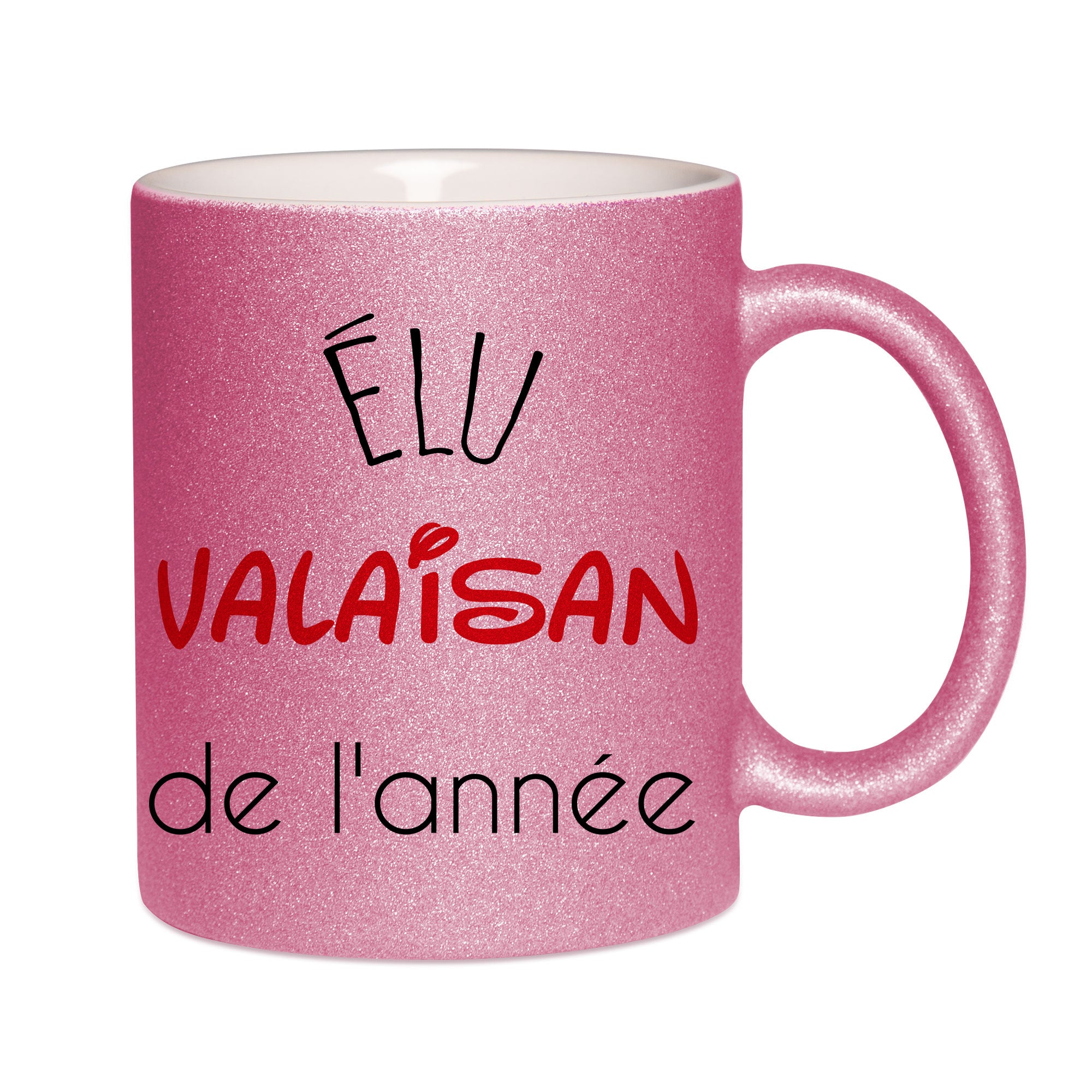 Mug paillettes rose personnalisé Elu valaisan de l'annee