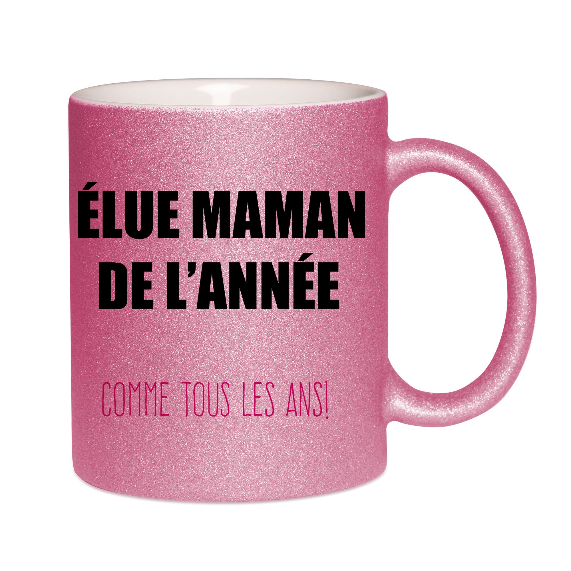 Mug paillettes rose personnalisé Elue maman de l'annee 2